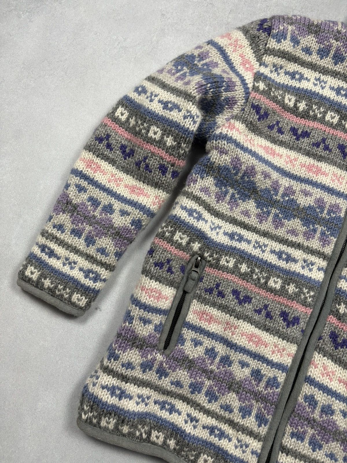 Handmade Pachamama Hand Knit Wool Fleece Lined Nordic Zip Jacket M Size M / US 6-8 / IT 42-44 - 3 Thumbnail