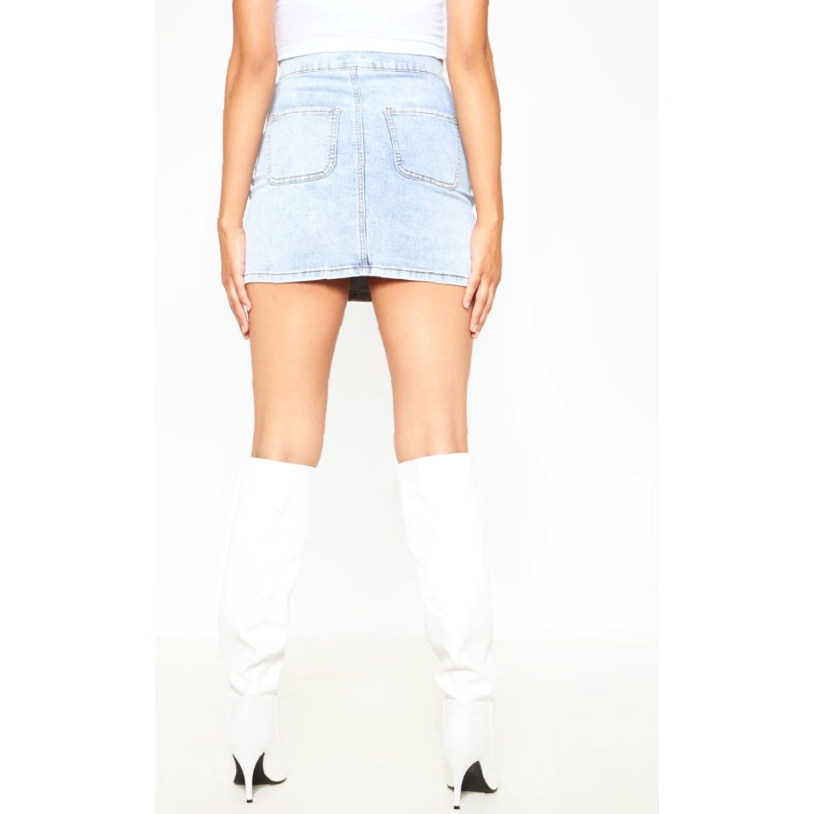 PrettyLittleThing VINTAGE PRETTYLITTLETHING Denim Skirt Mini 10 Blue Short Zip Machine Washable Womens Size 32" / US 10 / IT 46 - 4 Thumbnail