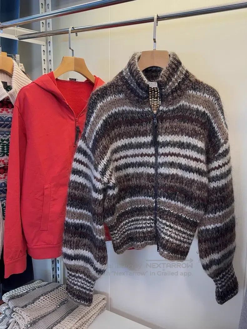 Brunello Cucinelli Brunello Cucinelli Beaded Zipper Decorative Mohair Sweater Size L / US 10 / IT 46 - 1 Thumbnail