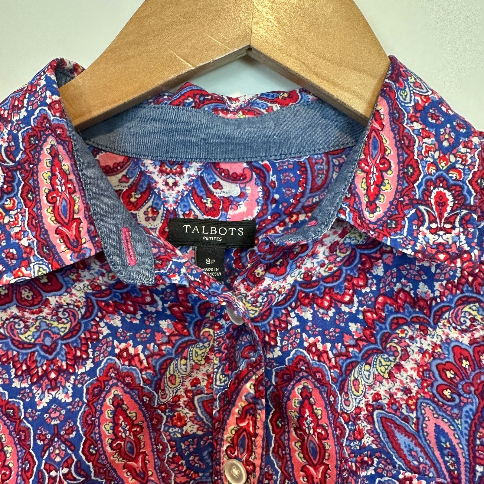 Other Talbots Paisley Button Down Shirt Top 8P P8 8 Pink Blue Size M / US 6-8 / IT 42-44 - 3 Thumbnail