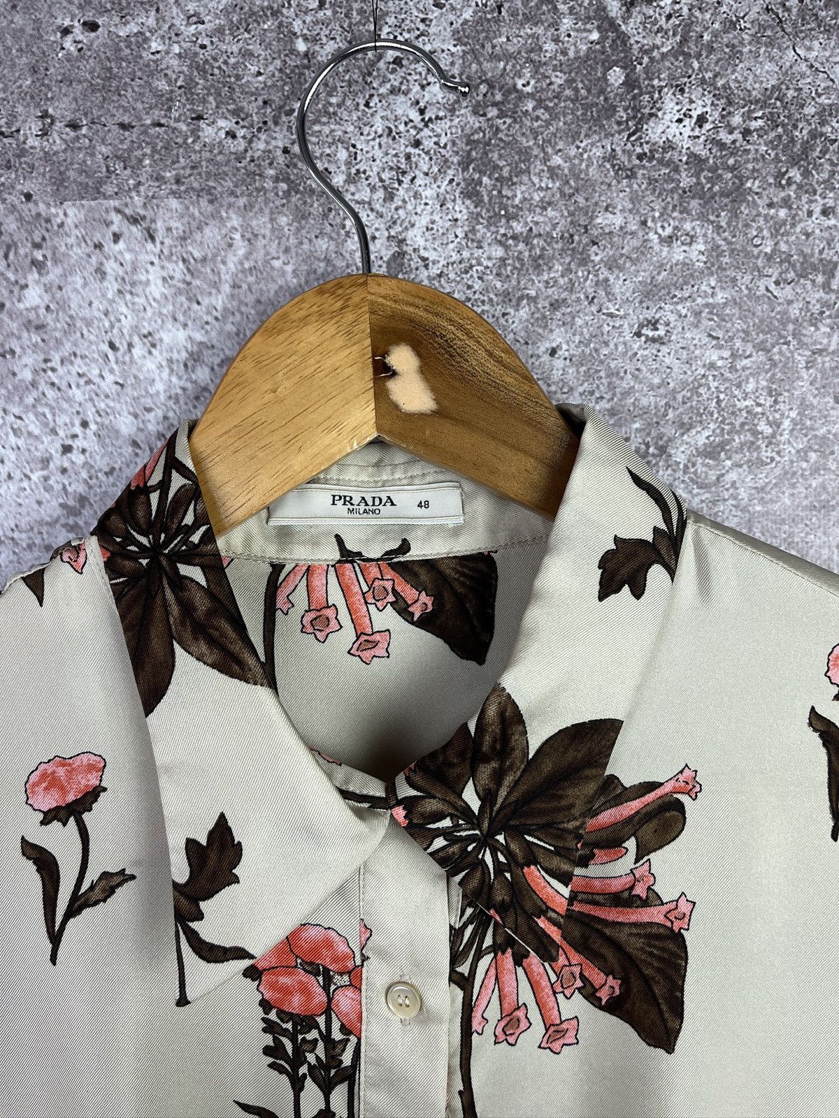 Prada Prada Milano Floral Silk Shirt Beige Size XL / US 12-14 / IT 48-50 - 3 Thumbnail