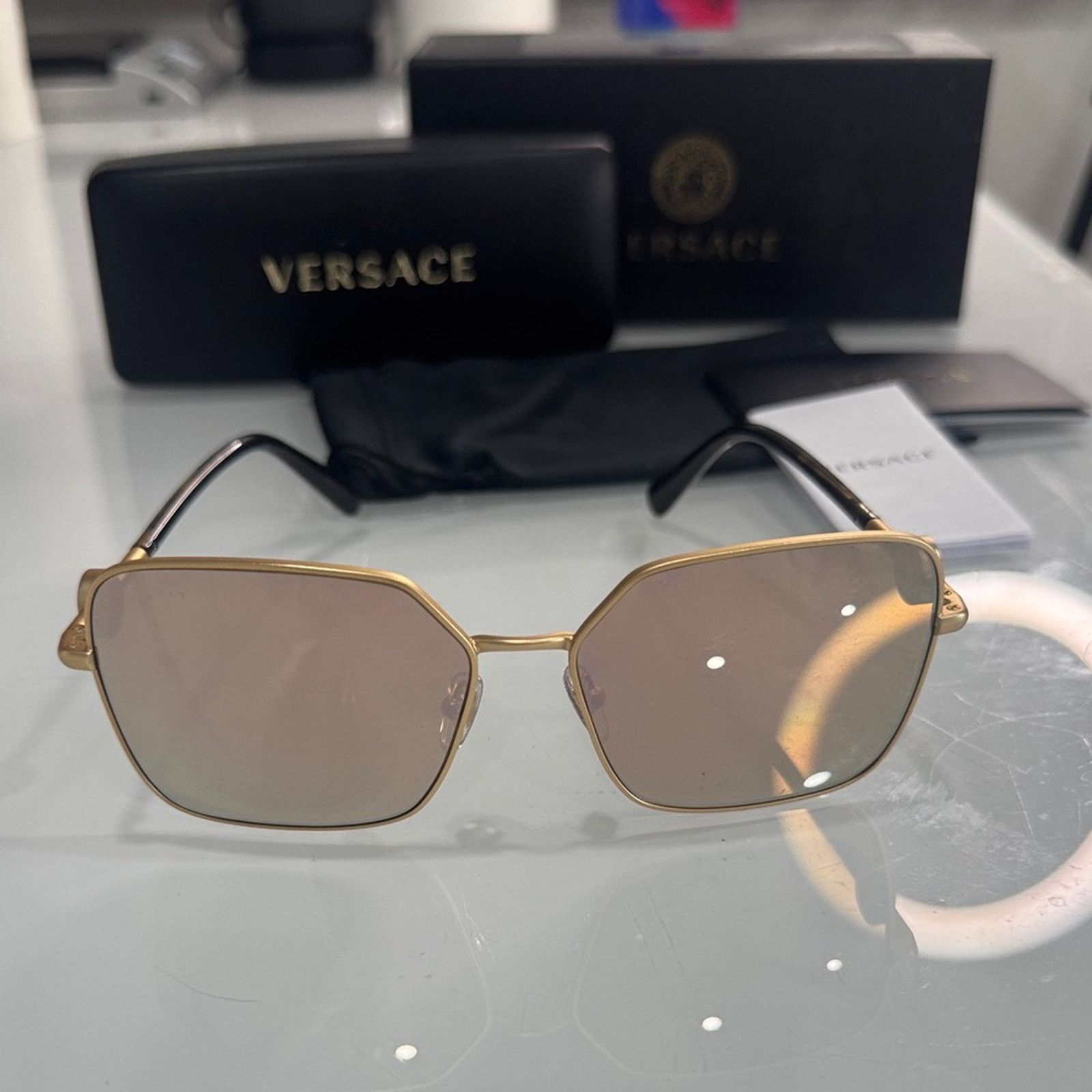 Versace Versace Women’s Gold Frame Sunglasses with Mirror Lenses Size ONE SIZE - 1 Thumbnail