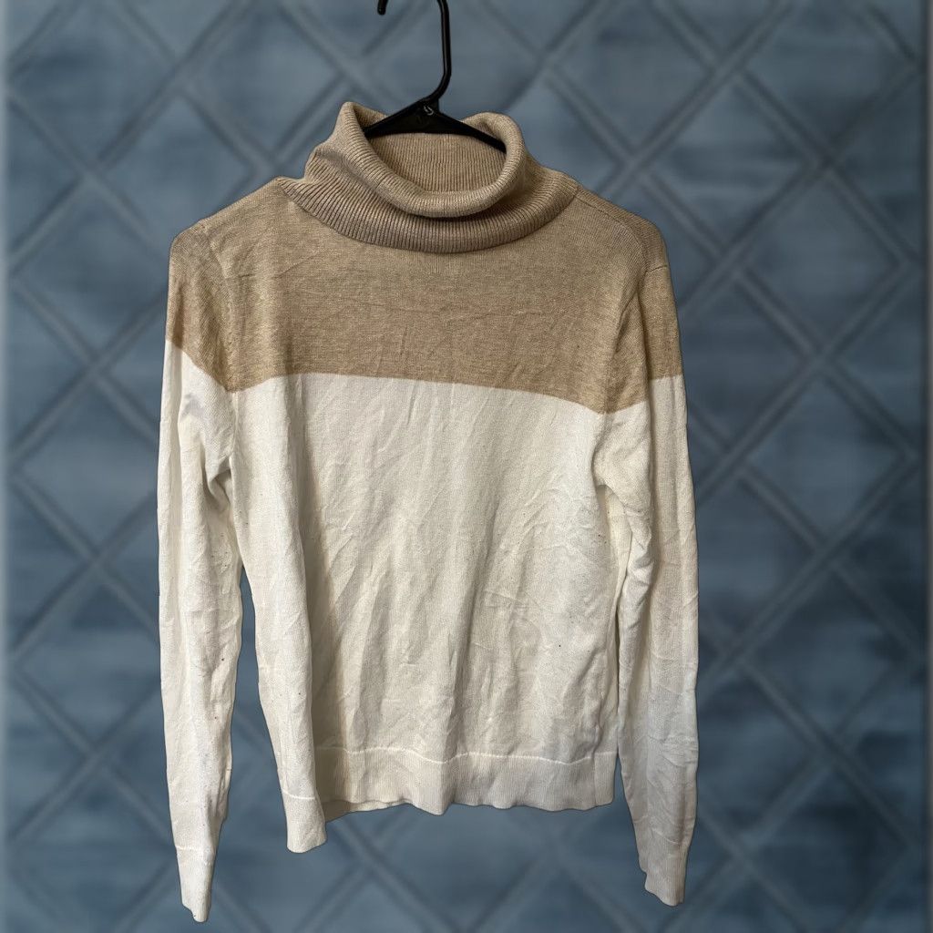 Vintage BY DESIGN Women's Beige Brown Solid Long Sleeve Turtleneck Sweater Size M - Designer Pullover Size M / US 6-8 / IT 42-44 - 1 Thumbnail