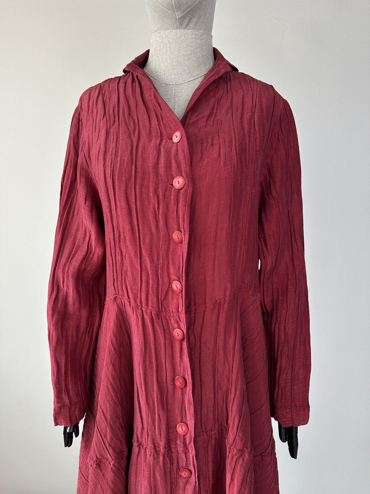 Other GRIZAS Cherry Red Crinkled Silk Linen Flared Shirt Dress Size L / US 10 / IT 46 - 5 Thumbnail