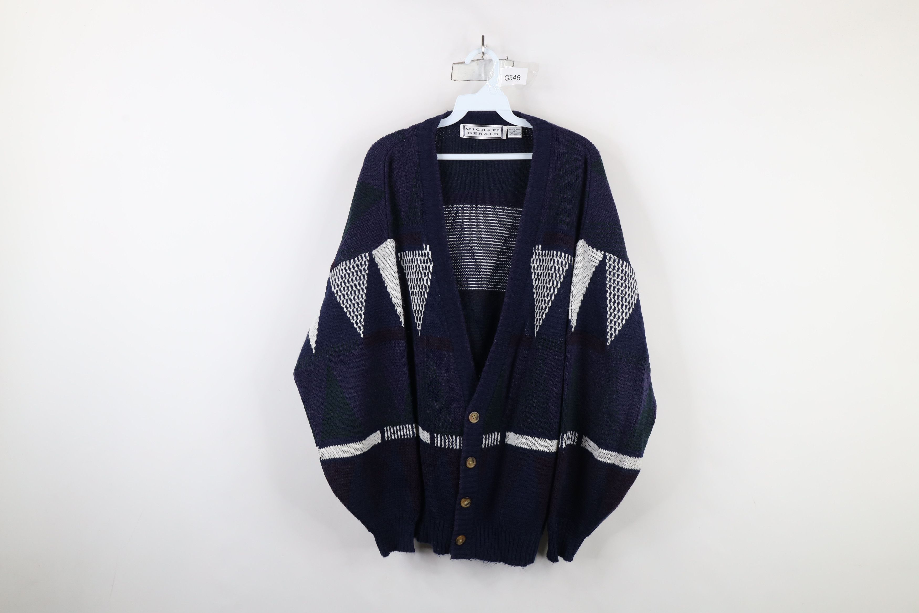 Vintage Vintage 90s Coogi Style Geometric Knit Cardigan Sweater Size US XL / EU 56 / 4 - 1 Thumbnail