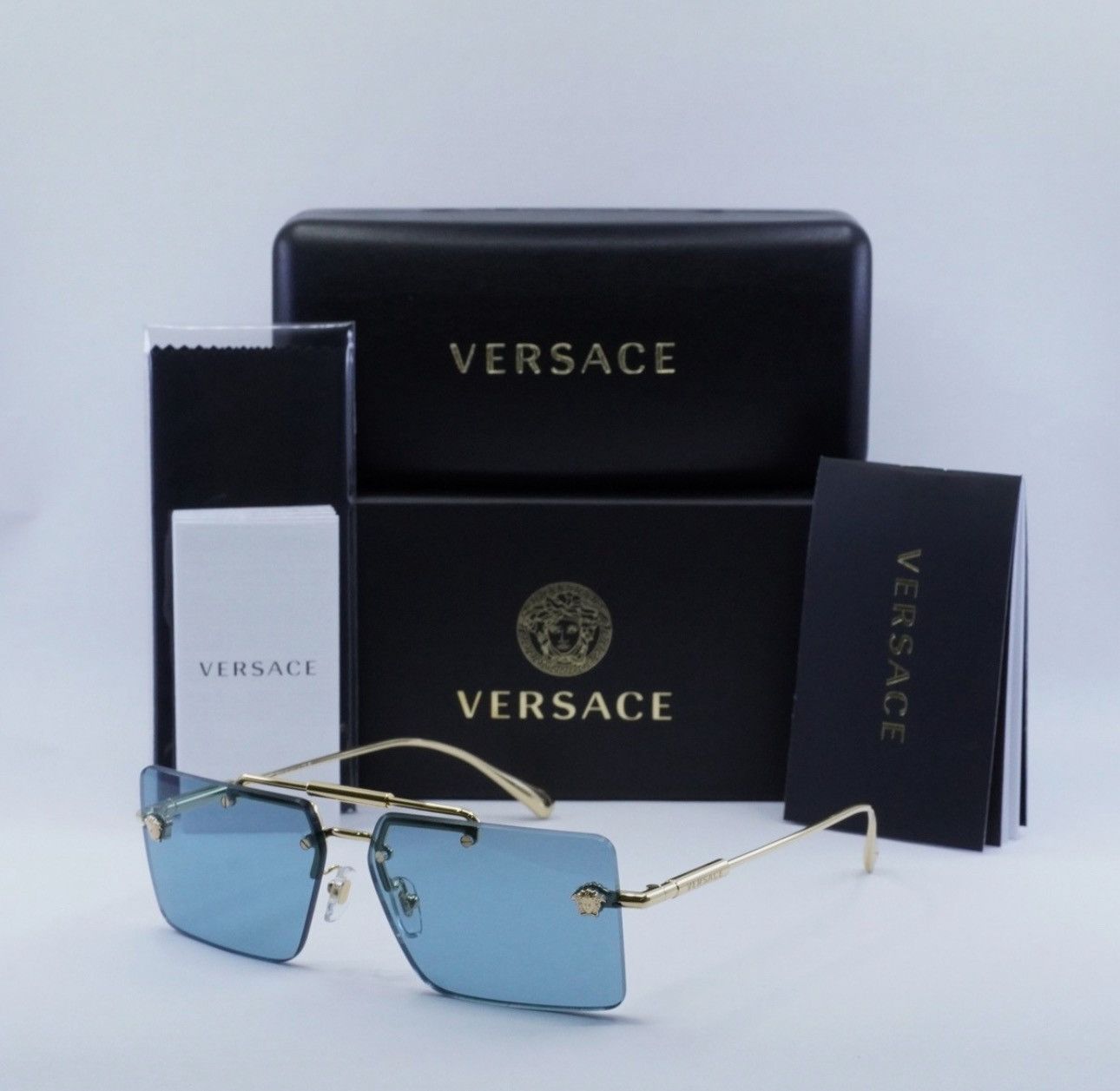 Versace Versace VE2245 Gold & Blue Shield Sunglasses Medusa Detail Size ONE SIZE - 6 Thumbnail
