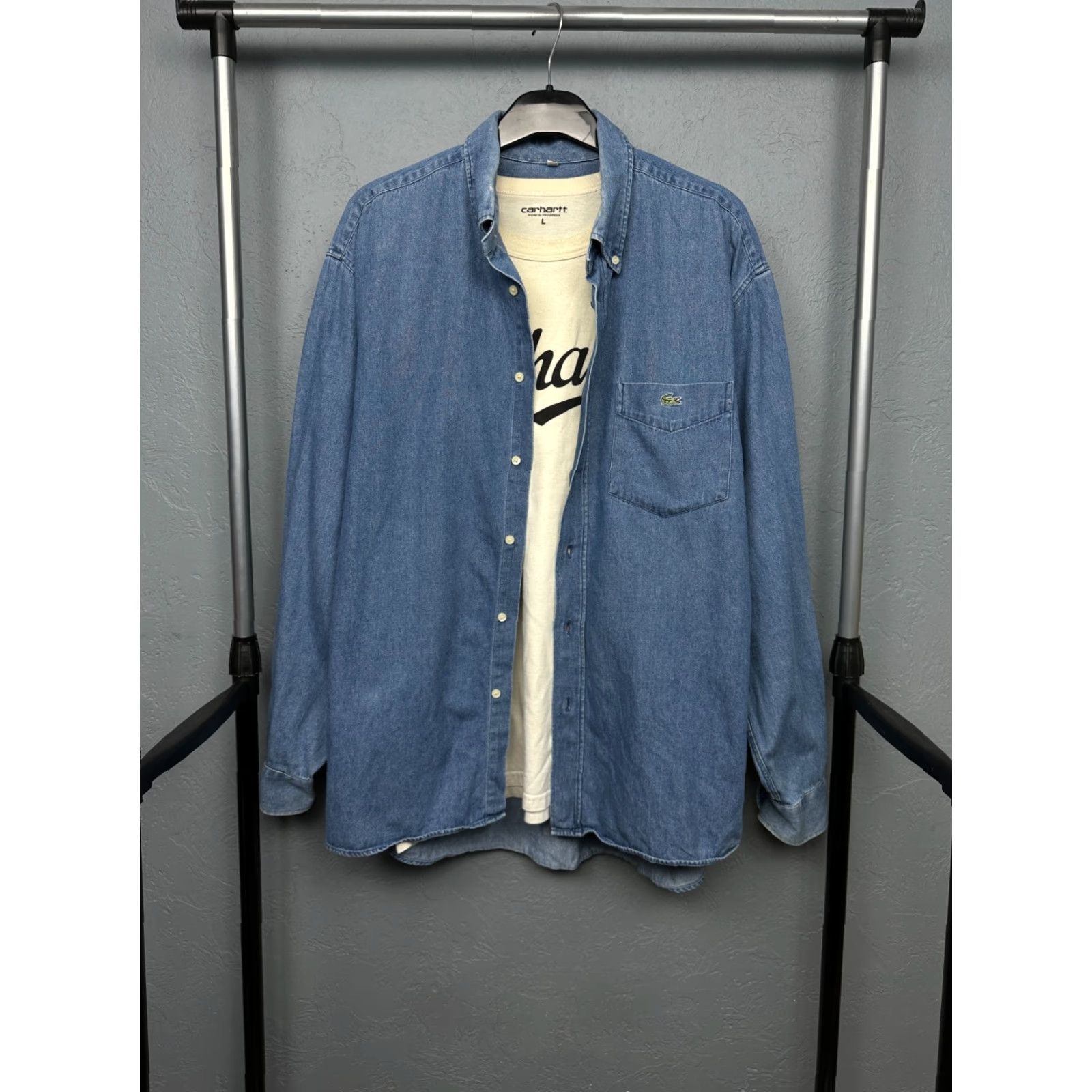 Lacoste Lacoste Denim Long Sleeve Shirt Blue XL Mens Button-Up Vintage Cotton Denim Size US XL / EU 56 / 4 - 2 Thumbnail