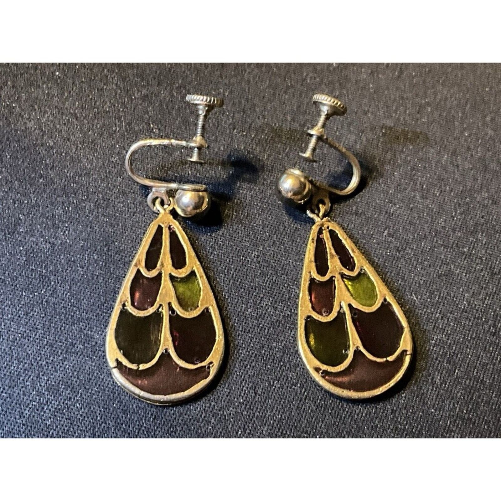 Other Vintage Stained Glass Screw Back Dangle Earrings Size ONE SIZE - 1 Thumbnail