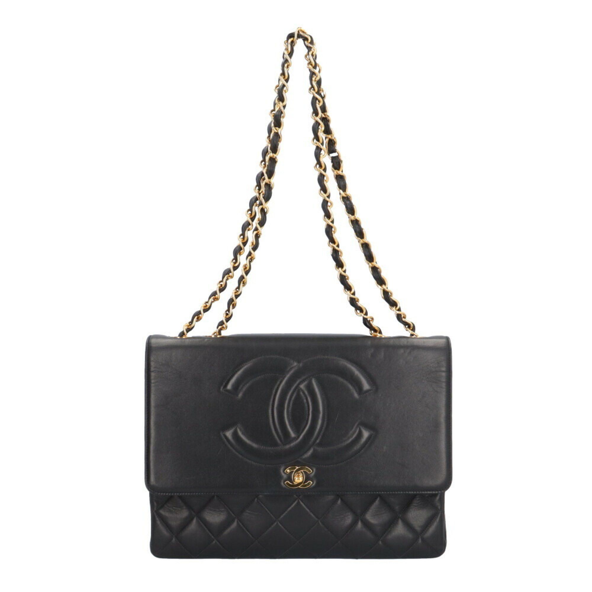 Chanel Deca Matelasse 34 Coco Mark Shoulder Bag Lambskin Black Women's Chanel W Chain