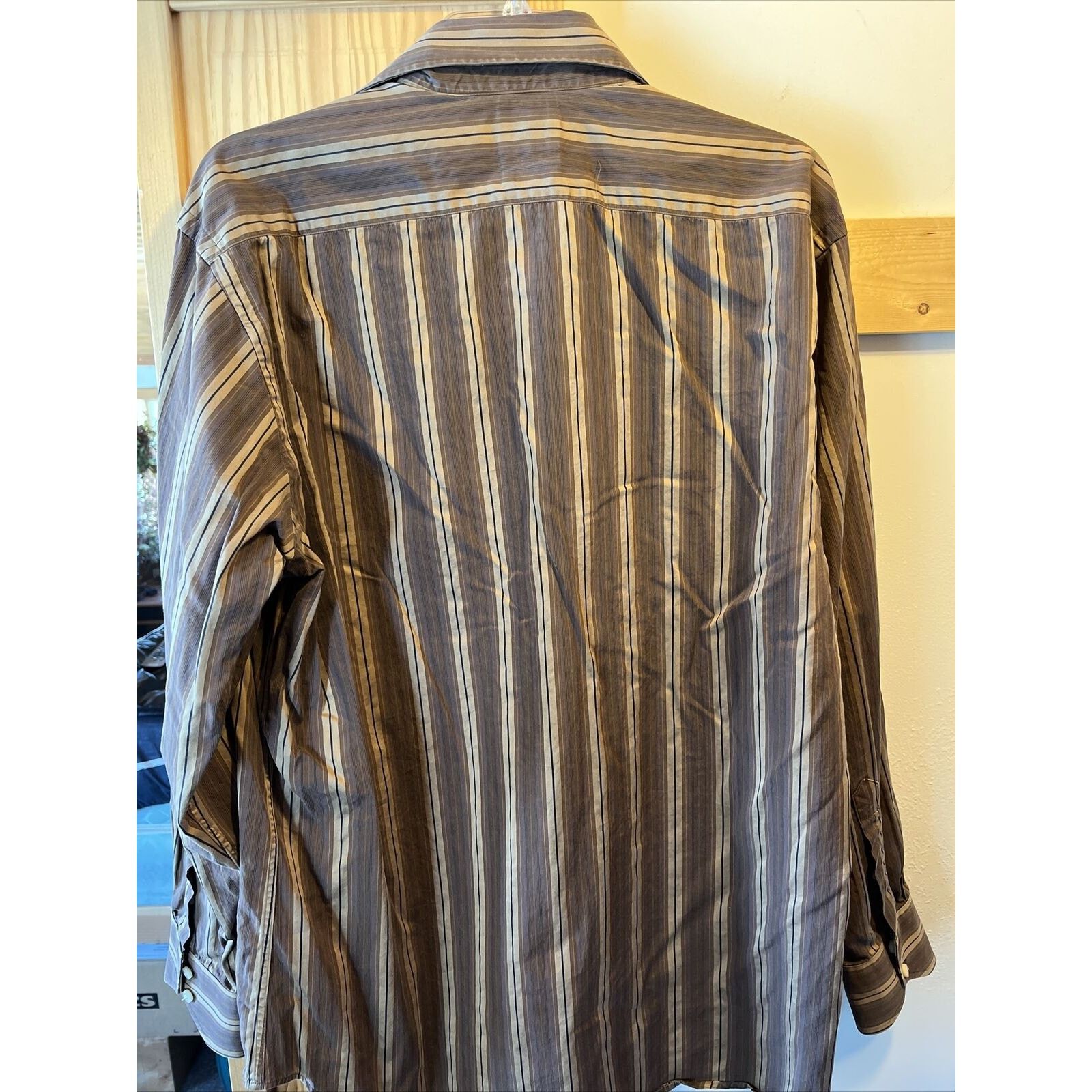 Tailorbyrd TAILORBYRD Men L Striped Brown Gold Long Sleeve cotton Shirt Size US L / EU 52-54 / 3 - 12 Thumbnail