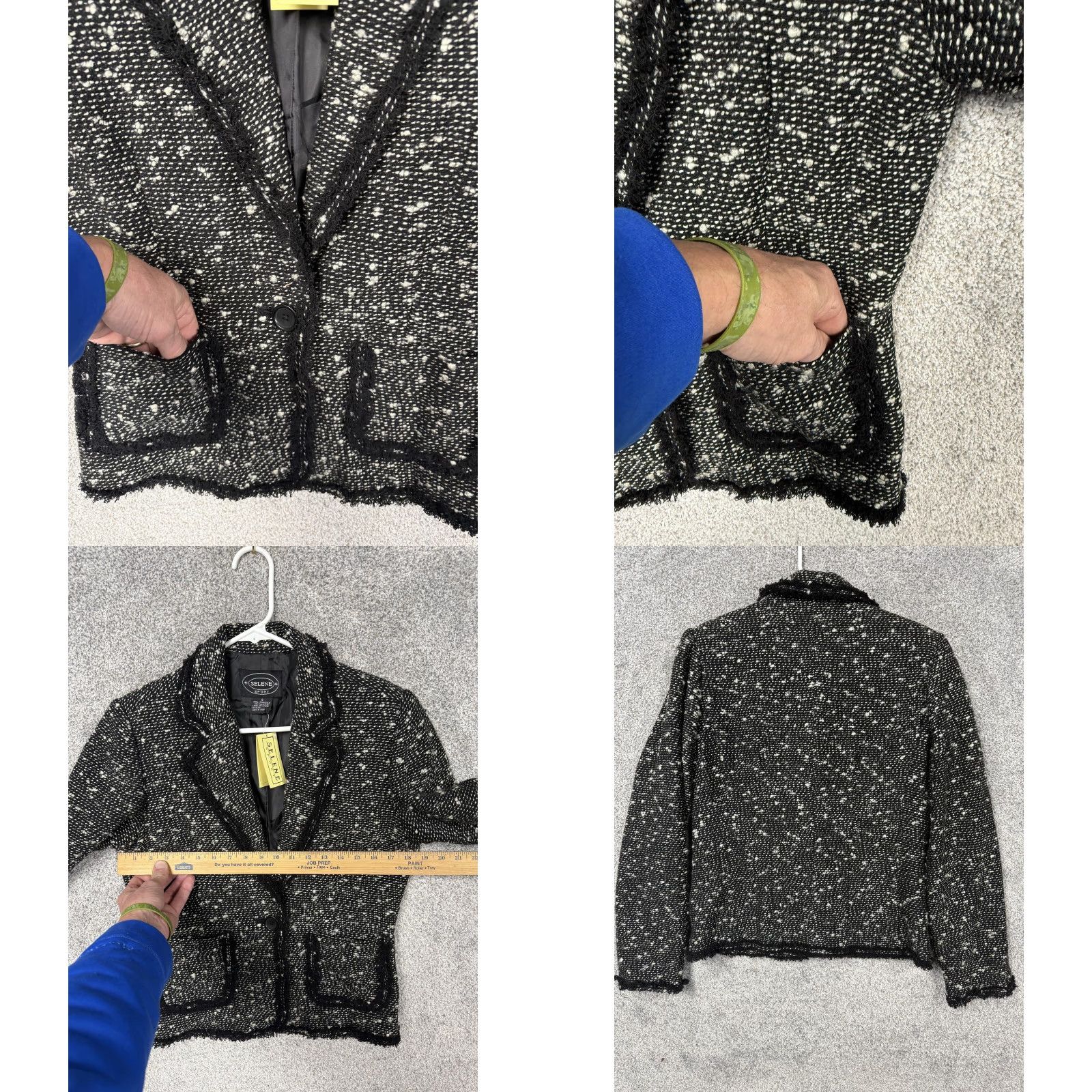 Vintage VINTAGE Selene Sport Blazer S Women Black Tweed Fringe Notched Collar Single-Breasted Pockets 90s 00s Office Casual Buttoned Size S / US 4 / IT 40 - 8 Thumbnail