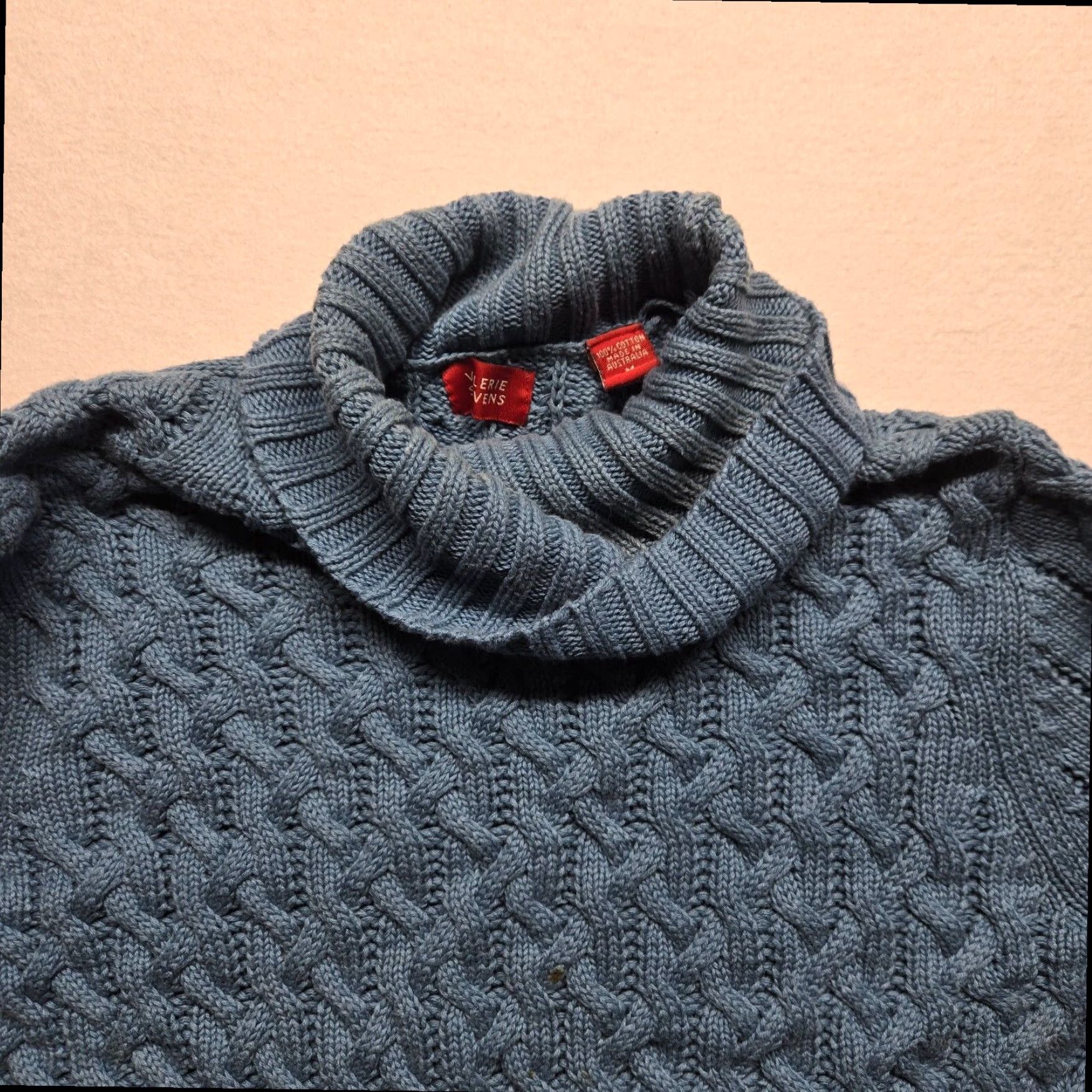 Vintage Valerie Stevens Blue Knit Sweater Cowl Neck Long Sleeve Pullover Women's Medium Size M / US 6-8 / IT 42-44 - 2 Thumbnail