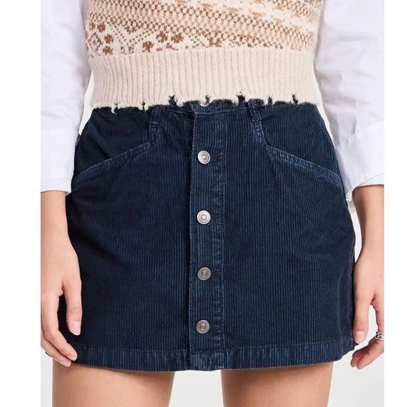 Free People Free People Ray Cord Mini Skirt Ebony Blue Women's XS 0 Size 25" / US 0 / IT 36 - 2 Thumbnail