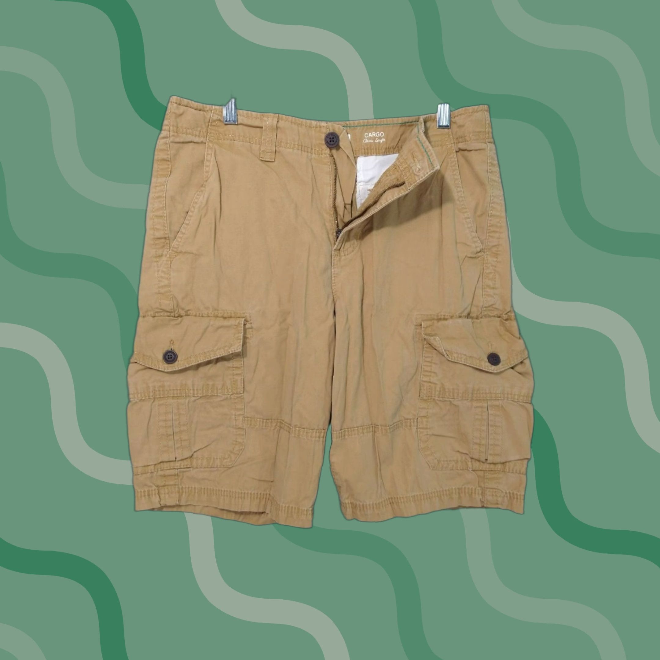 Vintage Urban Pipeline Cargo Shorts Mens 32 Beige Hip Hop Style Utility Baggy Short Pants Size US 32 / EU 48 - 1 Thumbnail