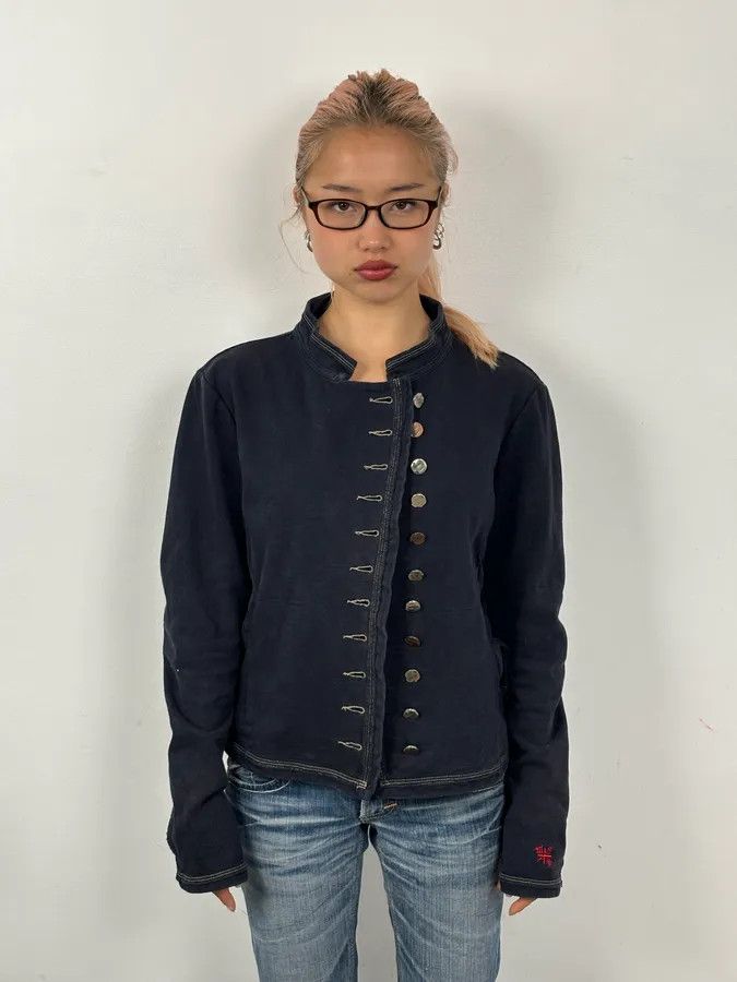 Marithe + Francois Girbaud 2000s Marithé + François Girbaud Navy Asymmetrical Denim Jacket Size XS / US 0-2 / IT 36-38 - 2 Thumbnail