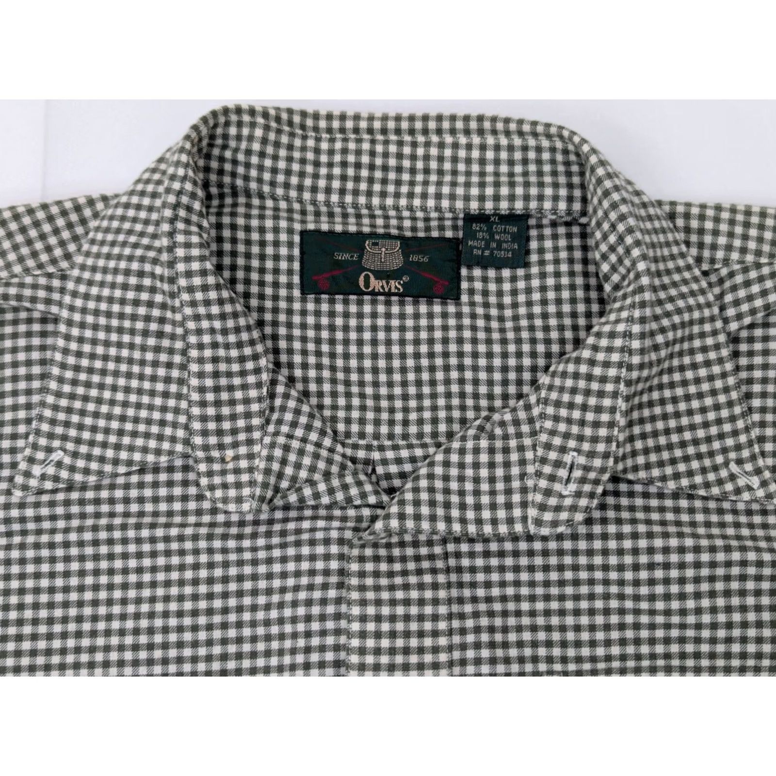 Orvis Orvis Shirt Check Wool Cotton Blend Button-Down XL Green Mens Vintage 1990s Size US XL / EU 56 / 4 - 4 Thumbnail