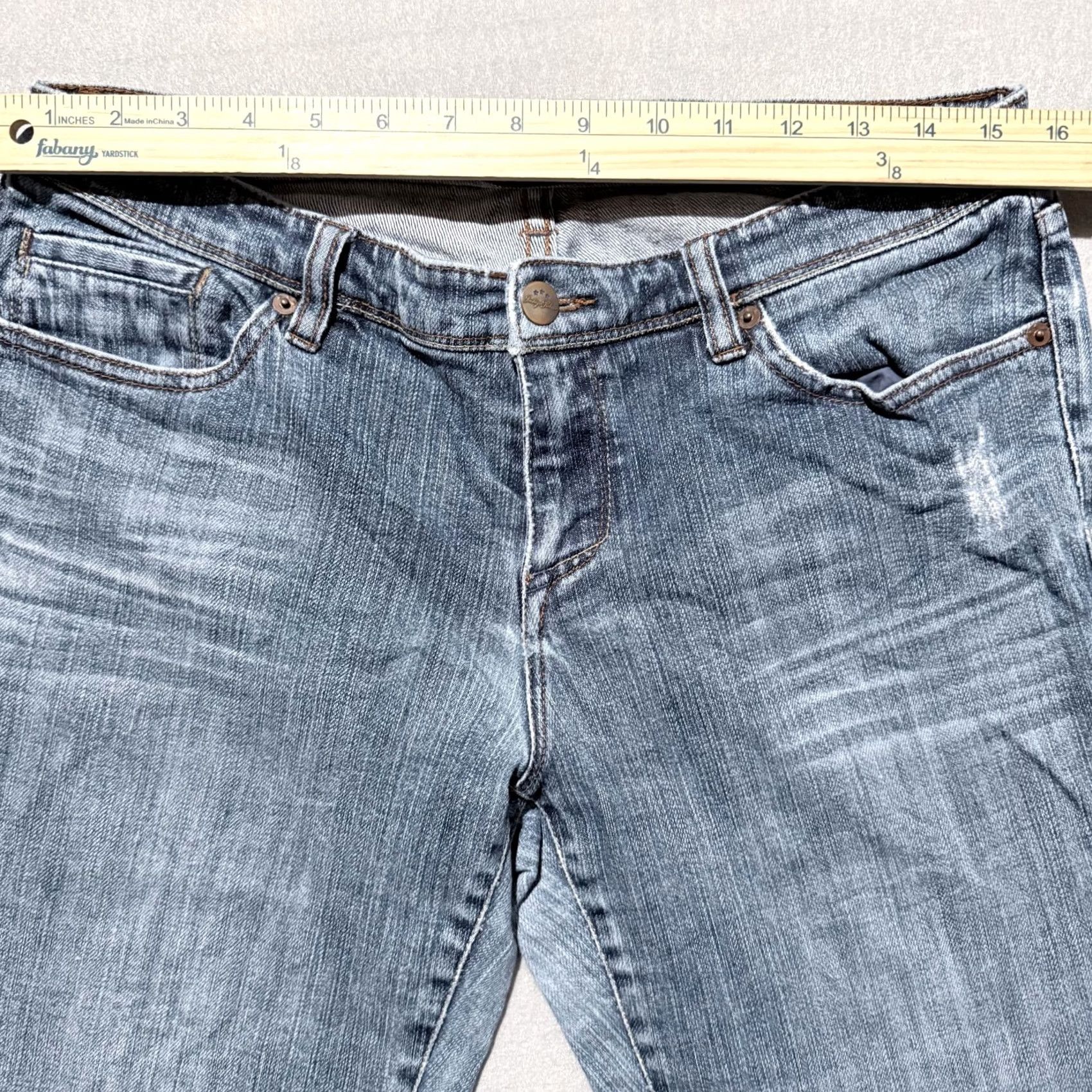 Denime Indigo Palms Jeans Women Blue Distressed Low-Rise Straight 8R Denim Distressed Zip Fly 5-Pocket Mens? Size 30" / US 8 / IT 44 - 6 Thumbnail