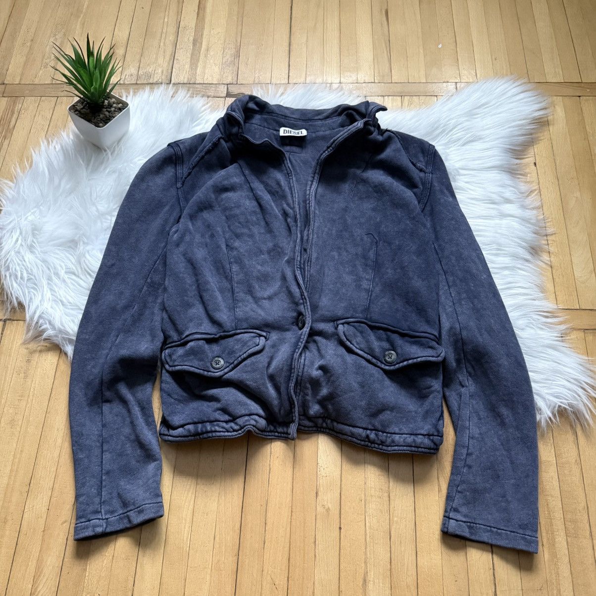 Diesel 📌 Vintage Diesel Y2K Avant-Garde Faded Grey Cardigan Size S / US 4 / IT 40 - 3 Thumbnail
