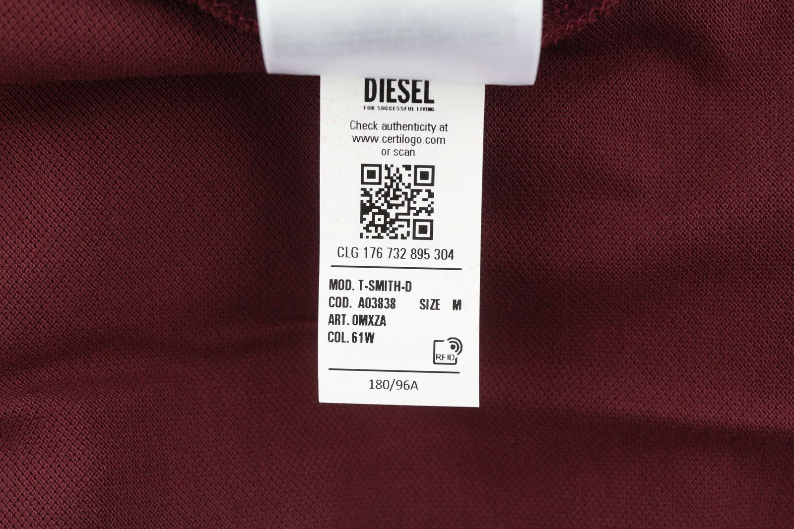 Diesel T-SMITH-D M Burgundy Polo Neck Logo T-Shirt 41157 Size US M / EU 48-50 / 2 - 10 Thumbnail