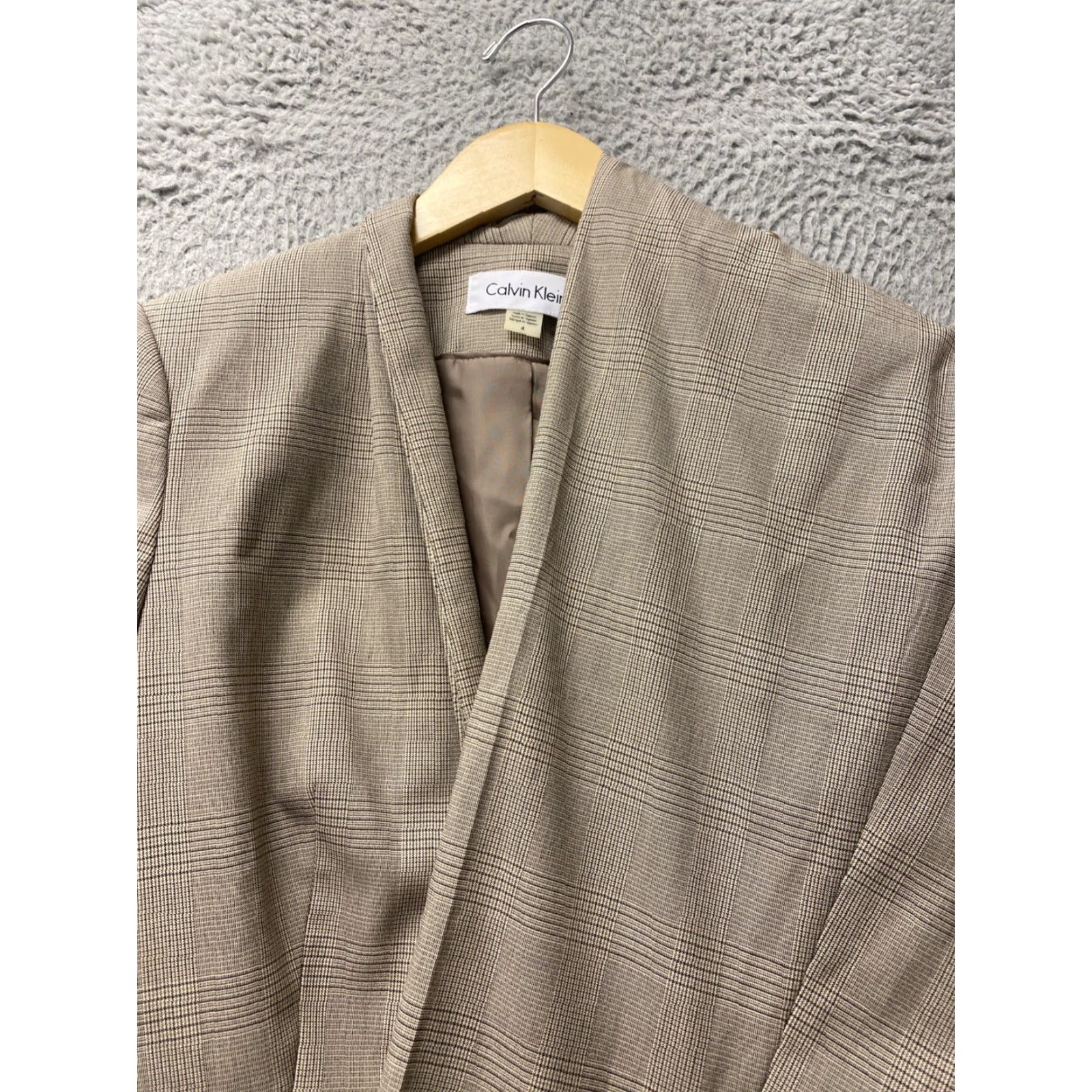Calvin Klein CALVIN KLEIN VINTAGE Glen Plaid Pant Suit 2 Piece Set Blazer Trouser Women Size 4 Brown Workwear Skinny Fit Size 27" / US 4 / IT 40 - 2 Thumbnail