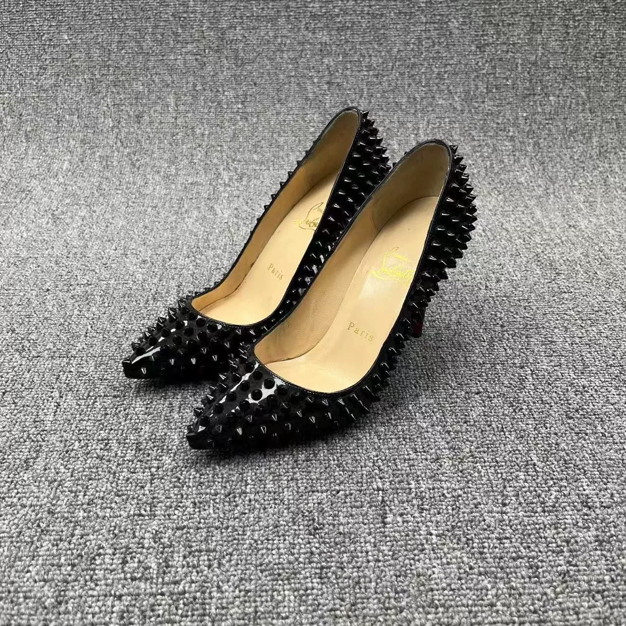 Christian Louboutin Christian Louboutin Black Rivet Red Sole Heels Size US 5.5 / IT 35.5 - 1 Thumbnail