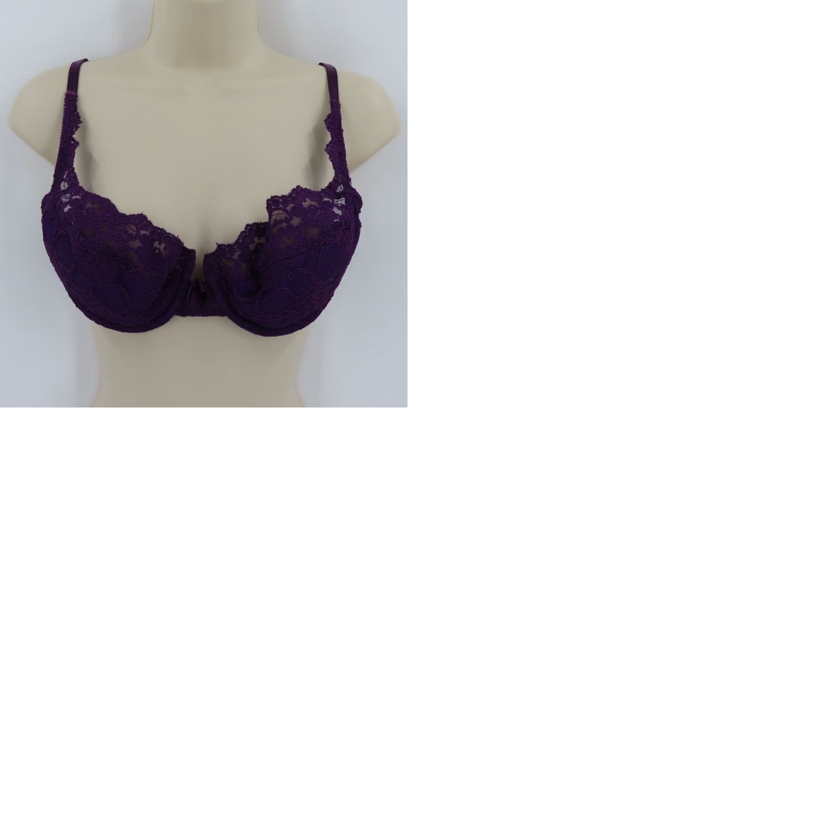 Victoria's Secret VINTAGE Victoria's Secret 36C Purple Floral Lace Bra Underwire Padded Balconette Size ONE SIZE - 10 Thumbnail