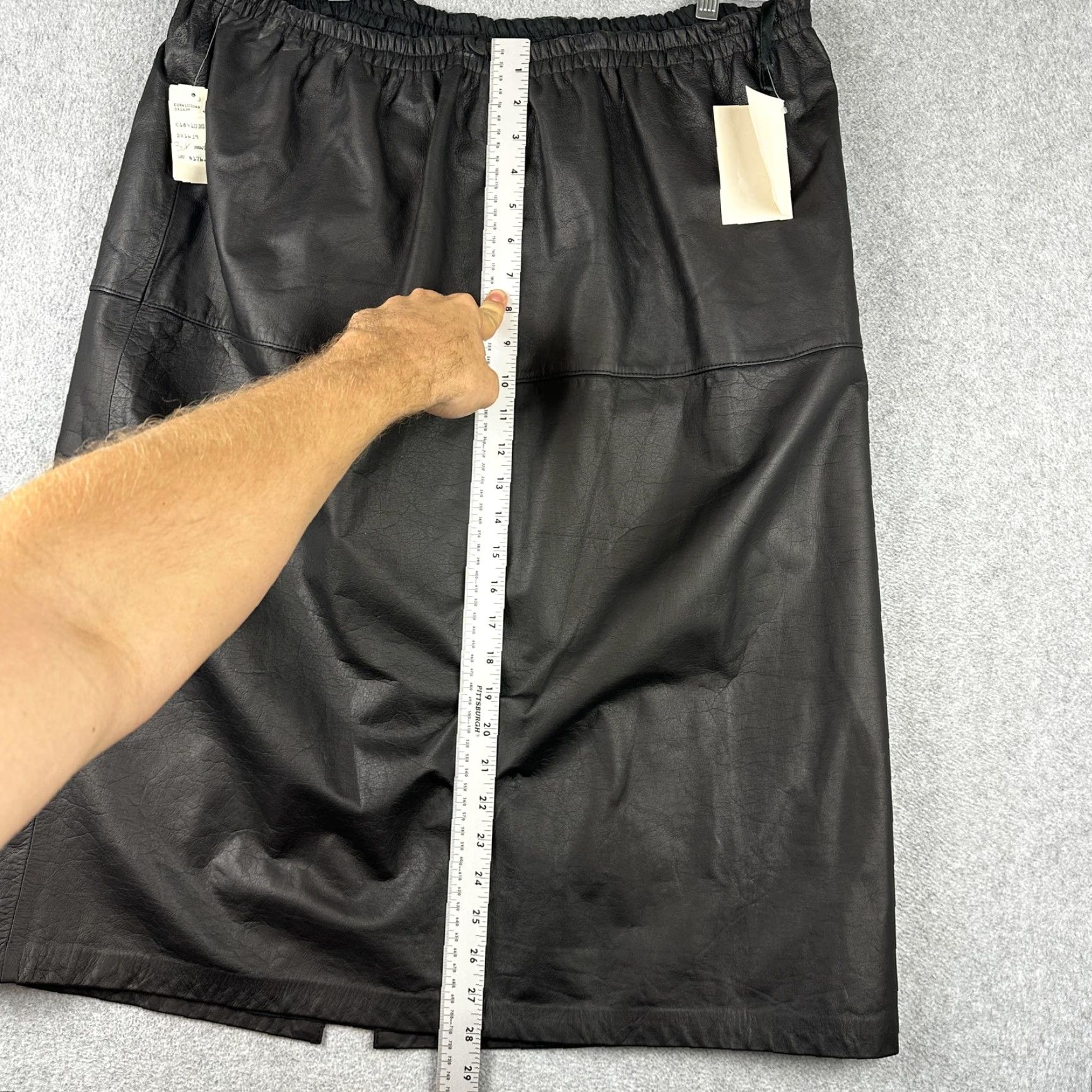 Vintage VINTAGE Bonnie Boerer Plus Skirt Womens 3X Black Leather Elastic Waist Midi NWT 90s Slit Pencil Mens? Size 40" / US 18 - 7 Thumbnail