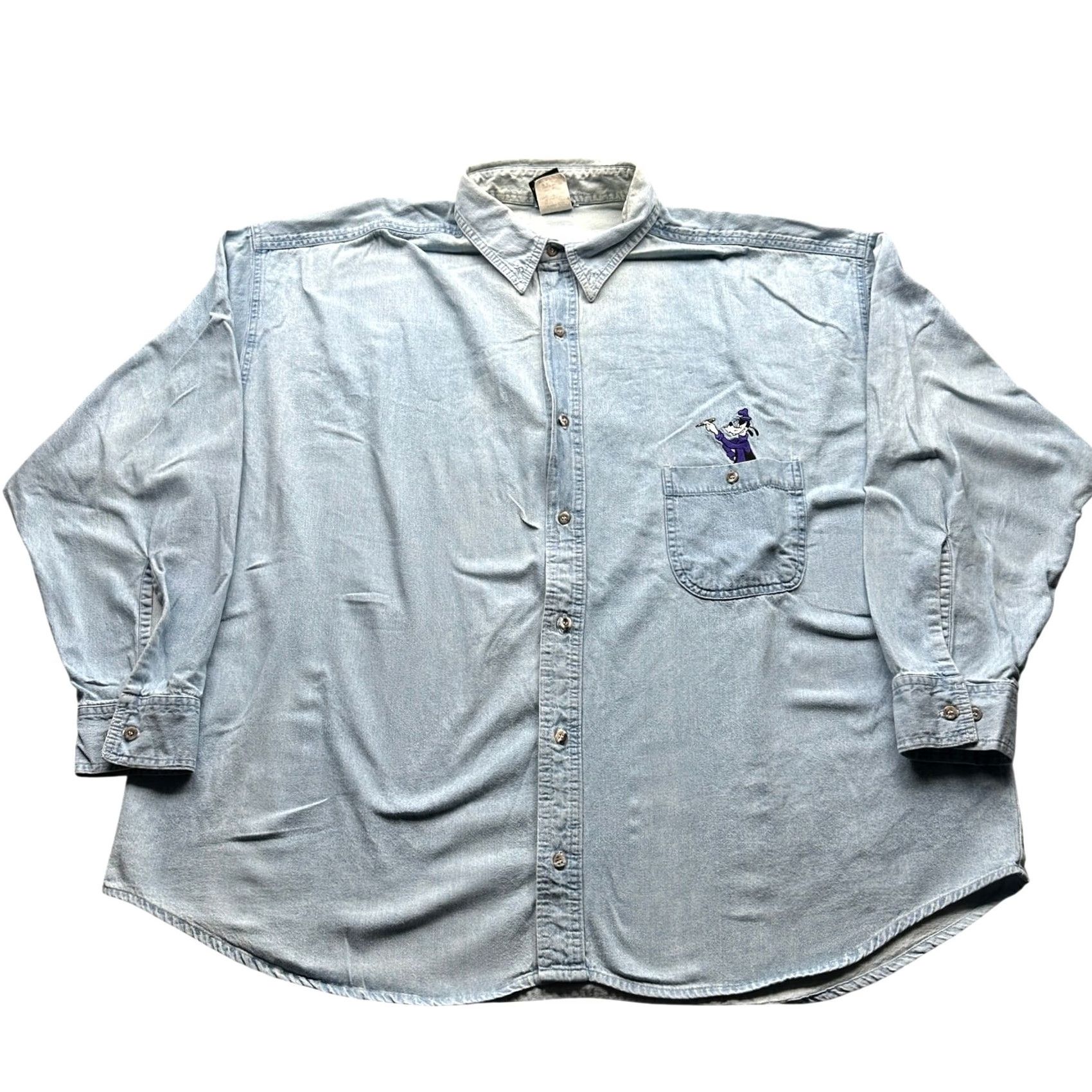 Disney VINTAGE Disney Mickey Unlimited Denim Button Down Shirt Mens 2XL Goofy Chambray Pocket Shirt Mens 2XL Blue Chambray 90s Cartoon Casual Mens Size US XXL / EU 58 / 5 - 2 Thumbnail