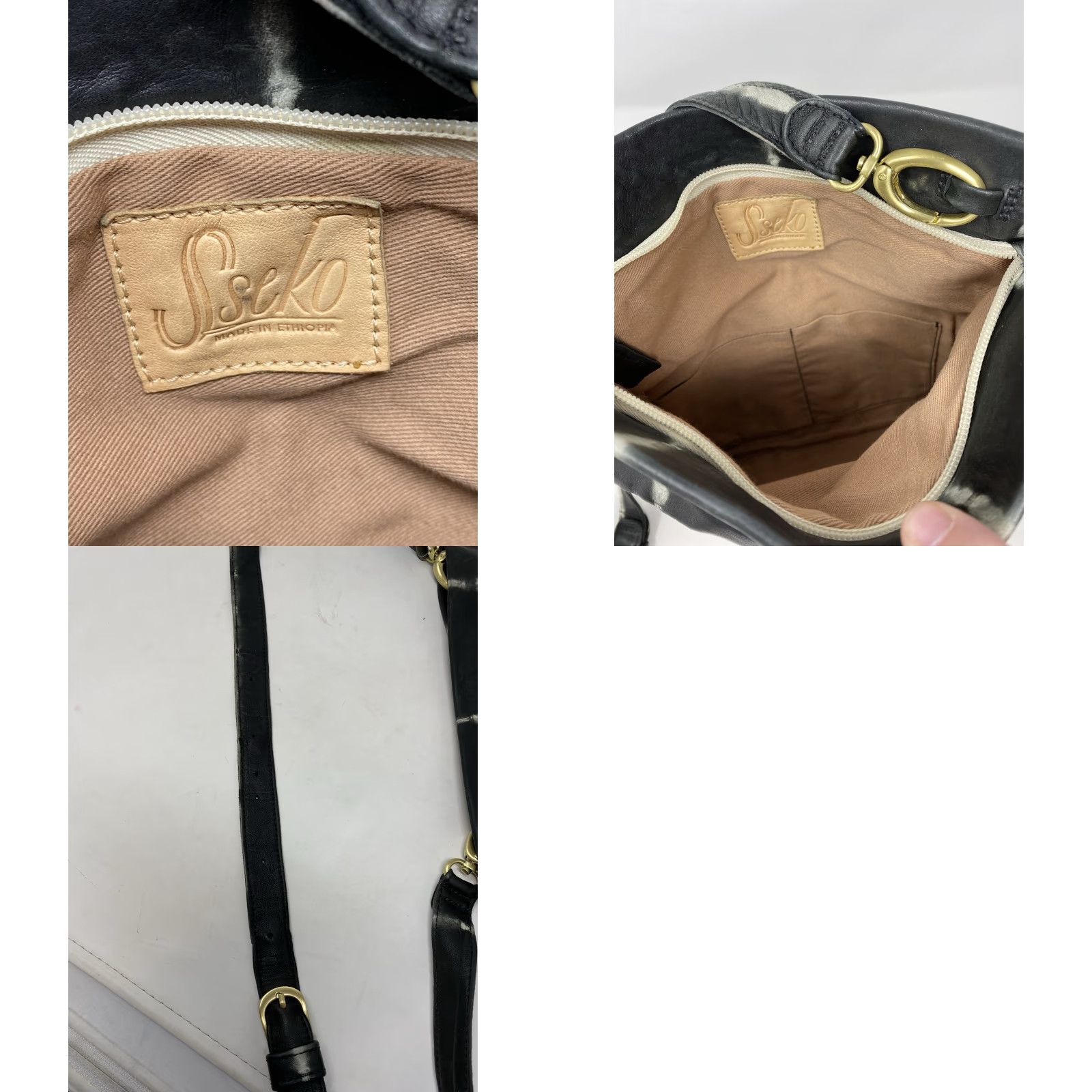 Vintage Sseko Crossbody Leather Bag Black Tie Dye Top Zip Hippie Boho Removable Strap Medium Women Casual 90s Crossbody Adjustable Strap Leather Exterior Size M / US 6-8 / IT 42-44 - 8 Thumbnail