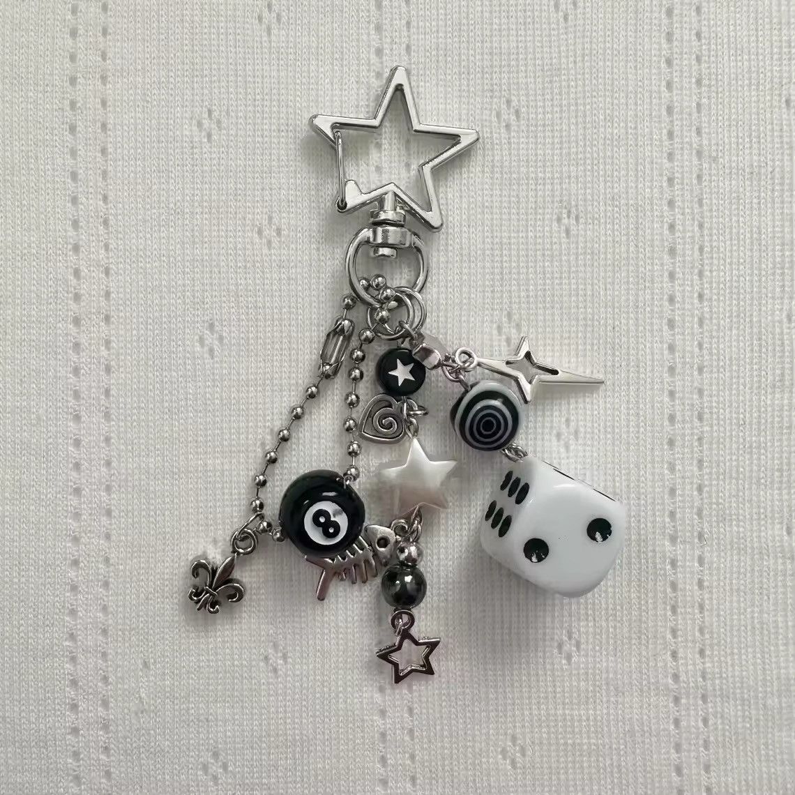 Vintage Handmade cluttered white dice mixed rockstar keychains Size ONE SIZE - 1 Thumbnail