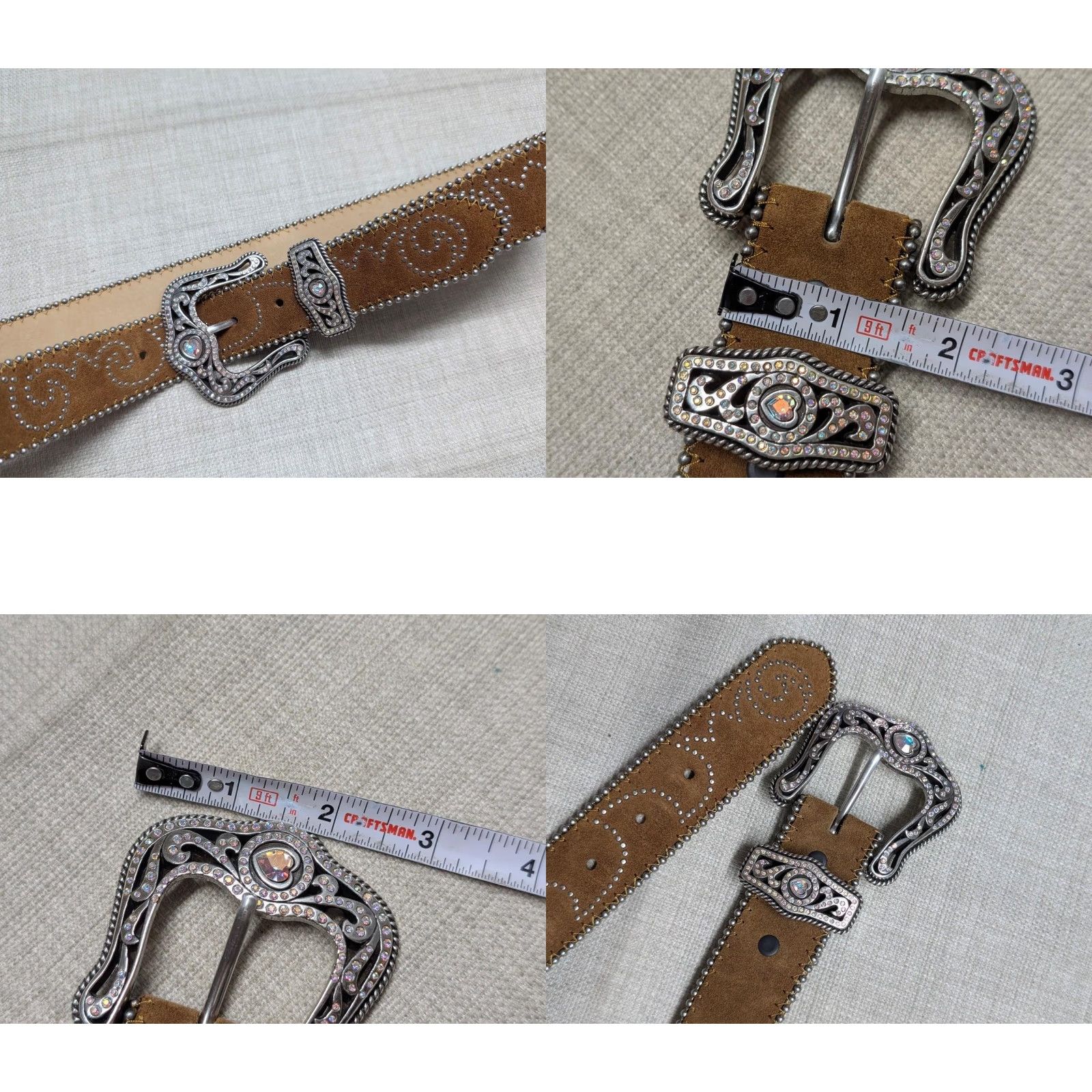 Tony Lama VINTAGE Tony Lama belt Western Unisex Adults 1-1/2" leather brown 32 Cowboy Studded buckle belt 90s Western Size 32 - 8 Thumbnail