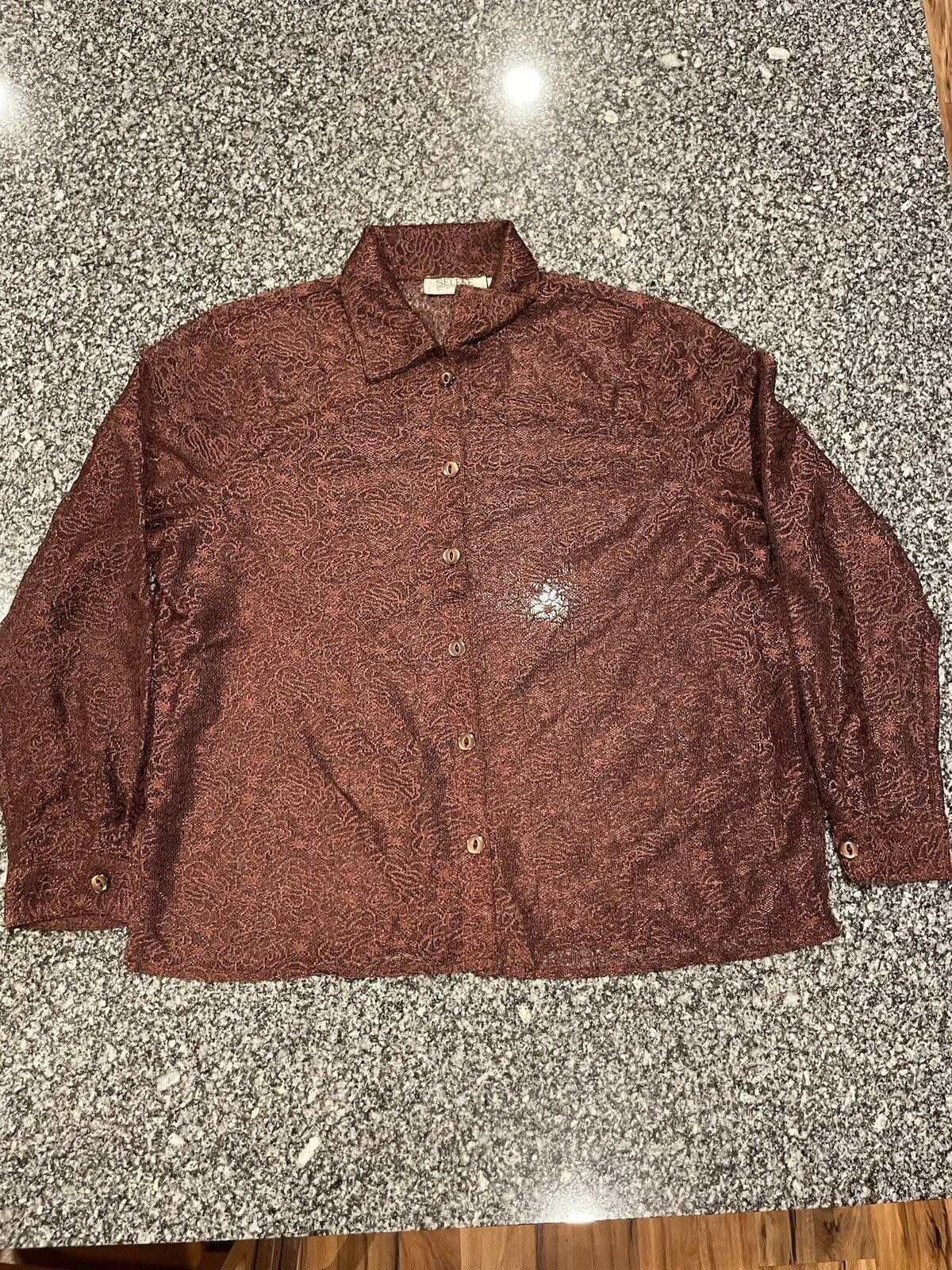 Designer Selene Sport Button Up Blouse Shirt Women’s Sz XL Brown (A5) Size XL / US 12-14 / IT 48-50 - 1 Thumbnail