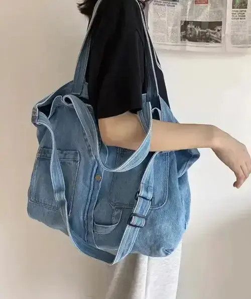 Fashion Denim Messenger Bag Tote in Blue, Men's