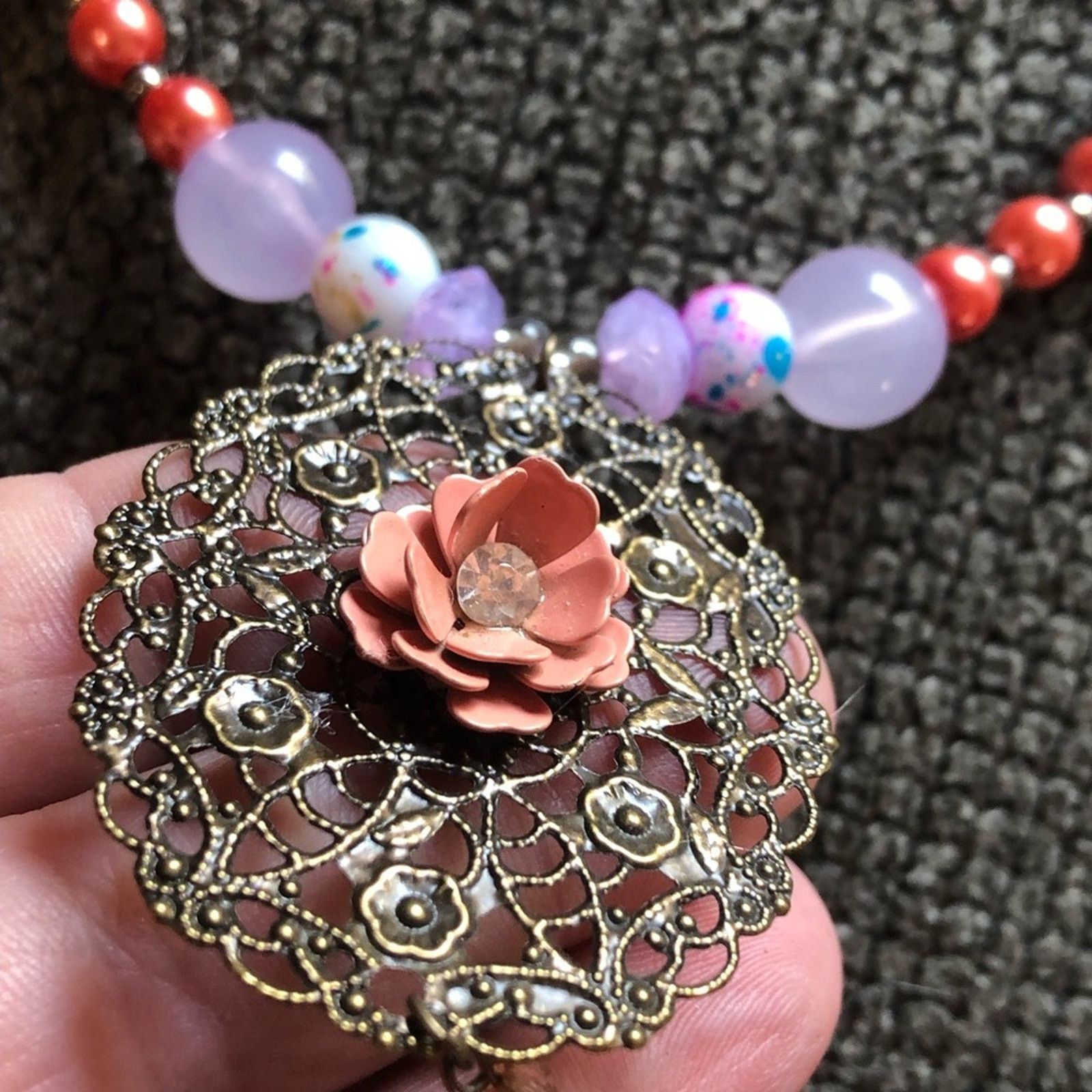 Handmade Handcrafted repurpose rose Czech glass Pearl necklace Size ONE SIZE - 8 Thumbnail