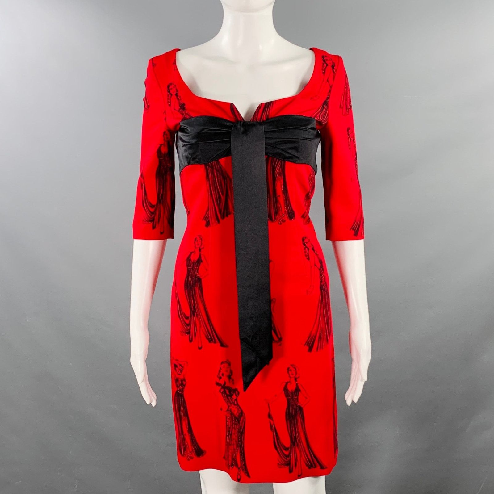 Moschino Size 6 Red Black Viscose Blend Figures Bow Cocktail Dress Size M / US 6-8 / IT 42-44 - 1 Thumbnail