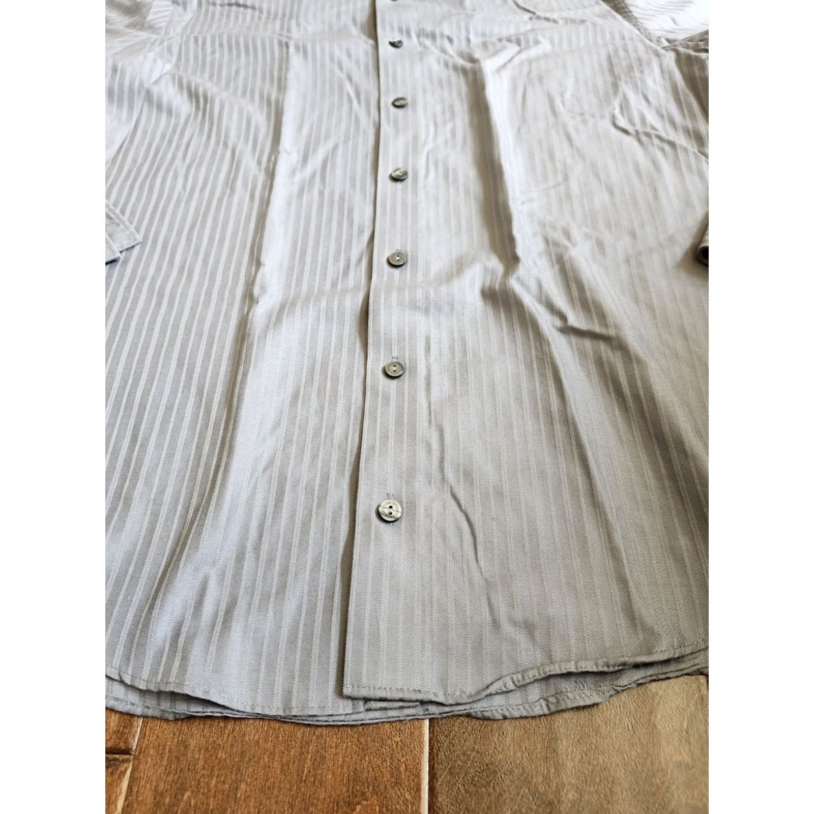 Kenneth Cole Kenneth Cole Reaction Dress Shirt Gray Stripe - M - Men - Button - Long Sleeve - 100% Cotton Size 40R - 6 Thumbnail