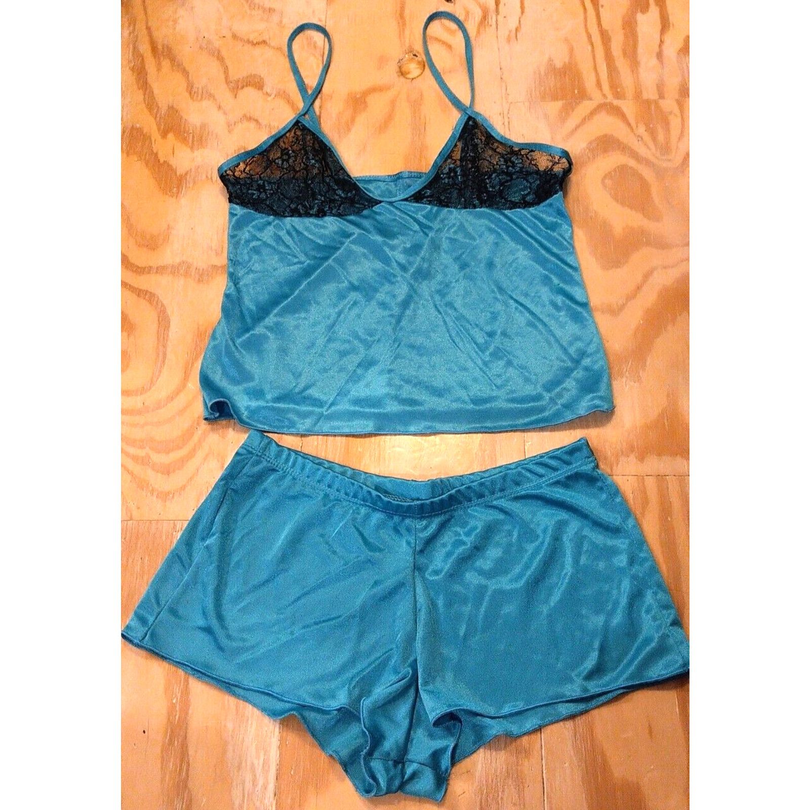 Other Shamah SM Turq. Blk Lace Cami & Shorts Sleep 2 Pc Pajama Set Size ONE SIZE - 1 Thumbnail