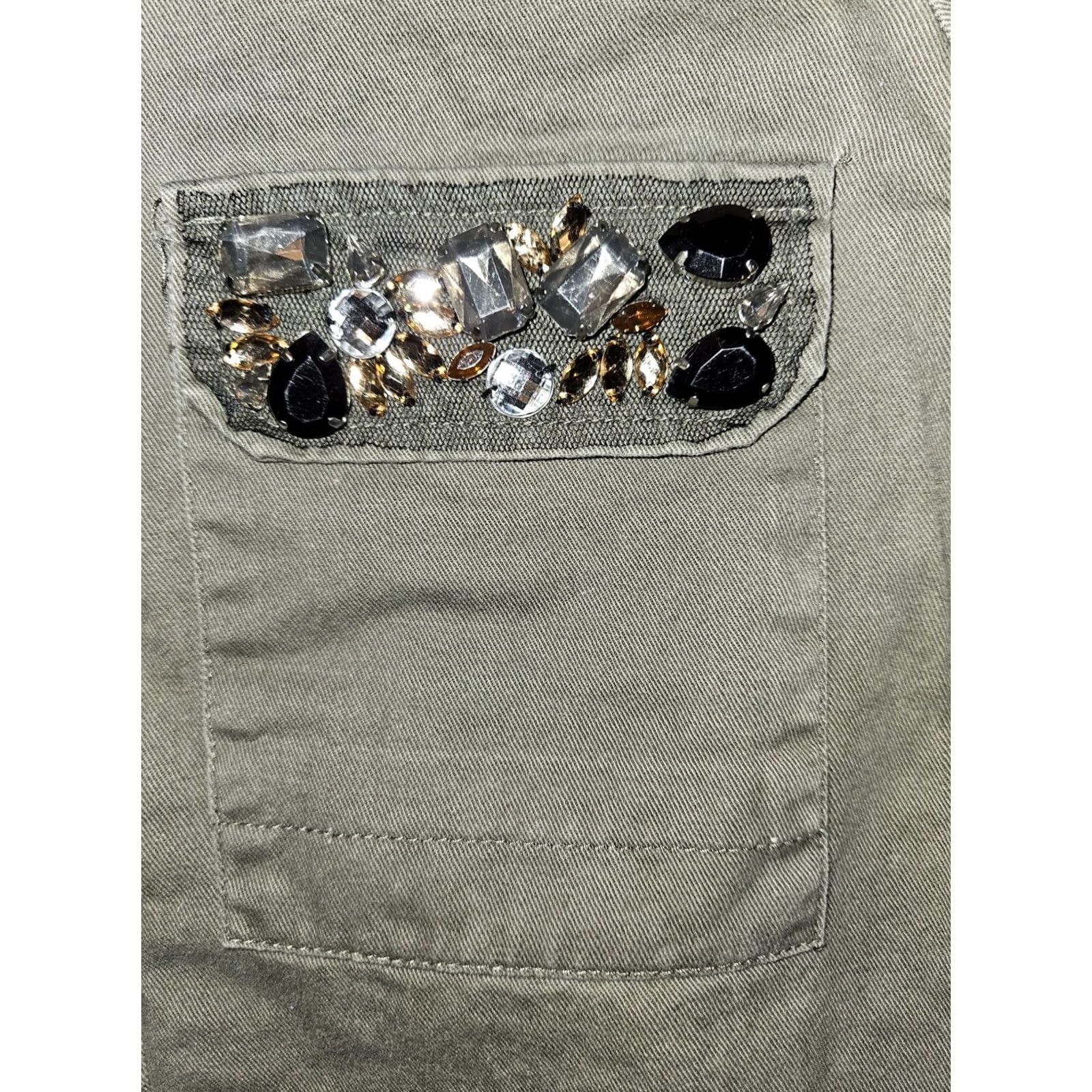 BKE BKE Military Full Snap Jacket Women's M Olive Green Crochet Rhinestone Zipper Pockets New/Used Grunge Hipster Outdoor Preppy Size M / US 6-8 / IT 42-44 - 6 Thumbnail
