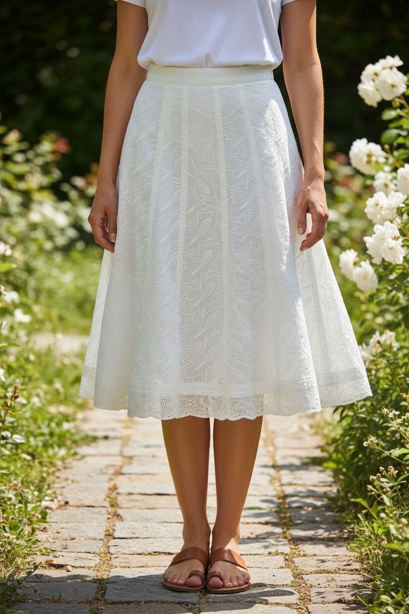 Nygard Nygard Collection skirt Womens Sz 10 White embroidery Lined Size 32" / US 10 / IT 46 - 2 Thumbnail
