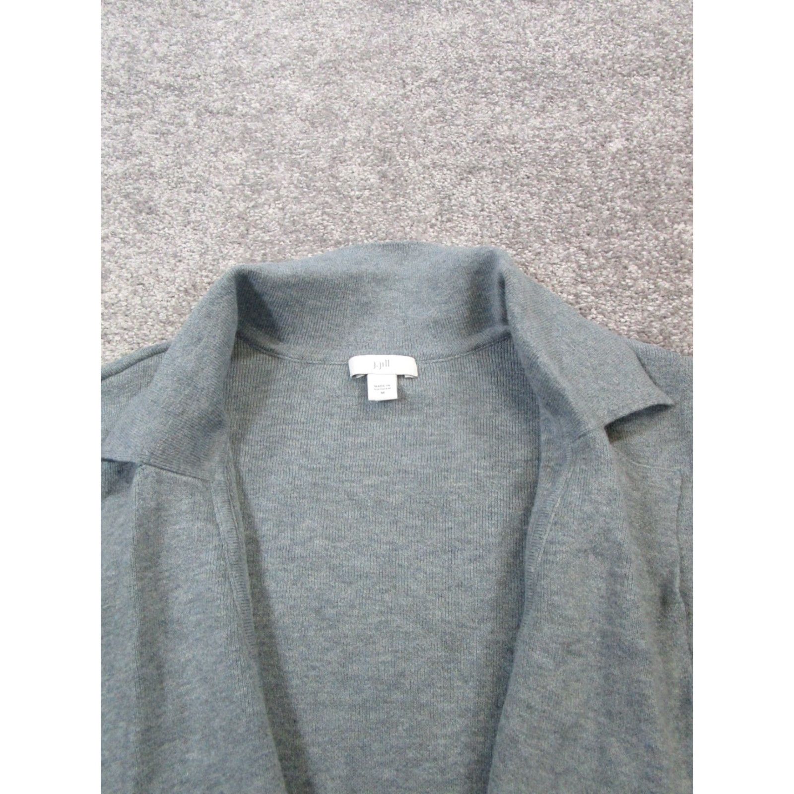 J. Jill J.Jill Cardigan Sweater Womens Medium Gray Open Front Cotton Blend Knit V-Neck Casual Winter Fall Spring Size M / US 6-8 / IT 42-44 - 2 Thumbnail