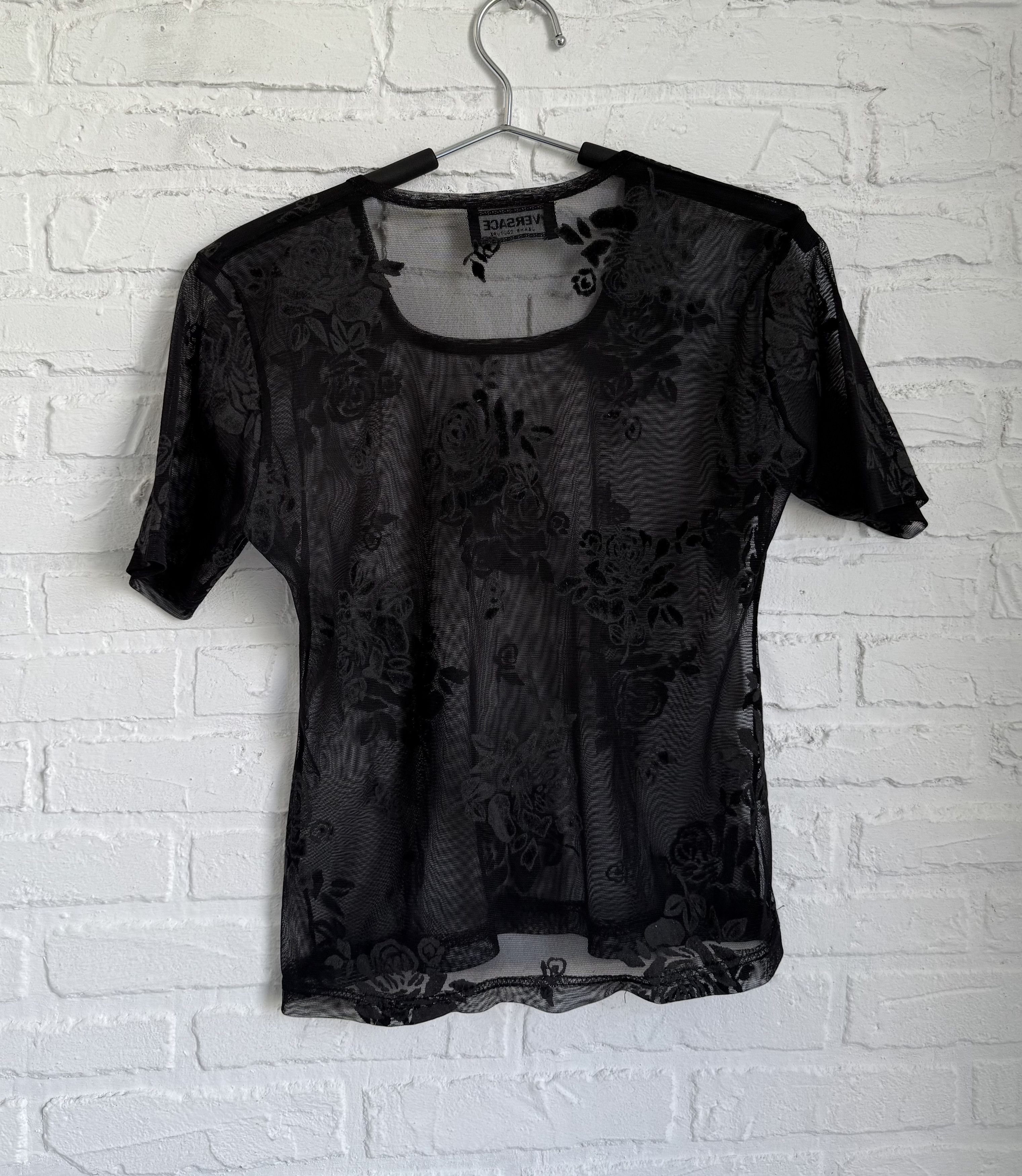 Versace × Vintage Vintage 90s Versace floral mesh top y2k Size M / US 6-8 / IT 42-44 - 2 Thumbnail