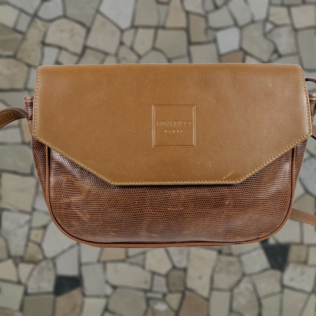 Vintage VINTAGE Nina Ricci Paris Snake Leather Shoulder Handbag Purse Womens Brown Leather Shoulder Bag 10x7.5x2 Size ONE SIZE - 1 Thumbnail