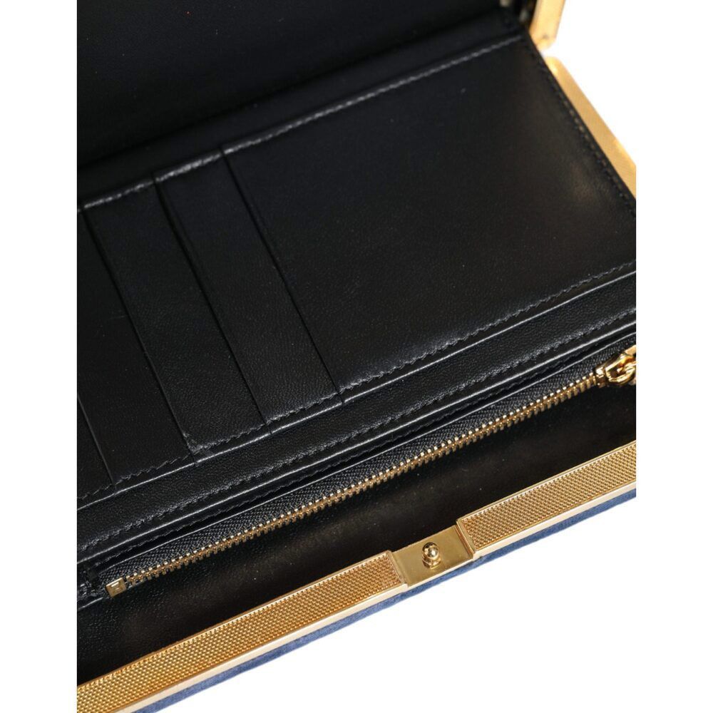Dolce & Gabbana Dolce & Gabbana Blue Velvet Gold Frame Clutch Evening Party Size ONE SIZE - 7 Thumbnail