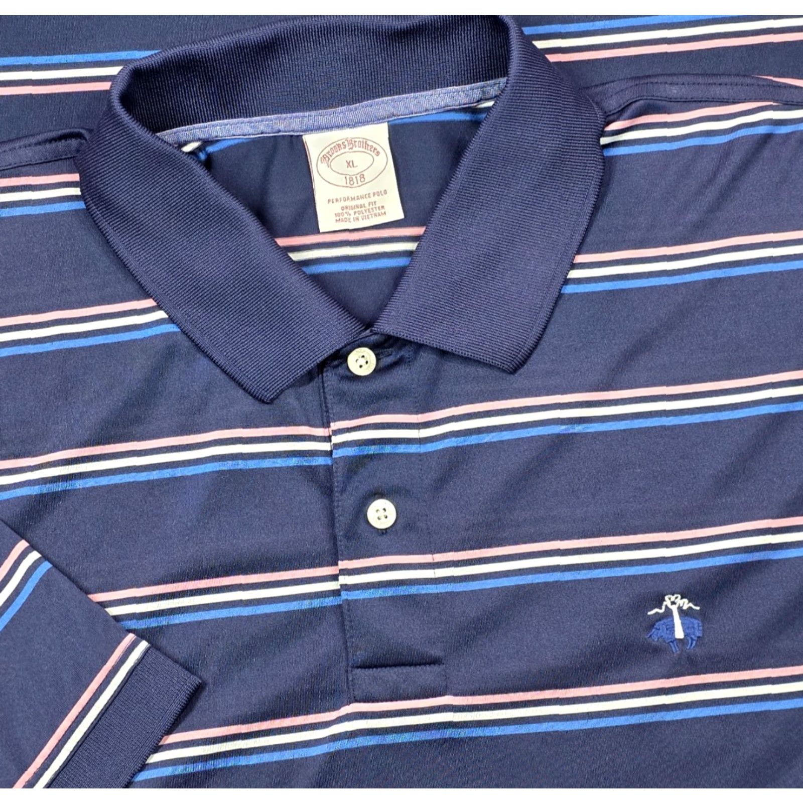 Brooks Brothers Brooks Brothers Polo Shirt XL Blue Stripe Performance Short Sleeve Golden Fleece Mens Polo Size US XL / EU 56 / 4 - 2 Thumbnail