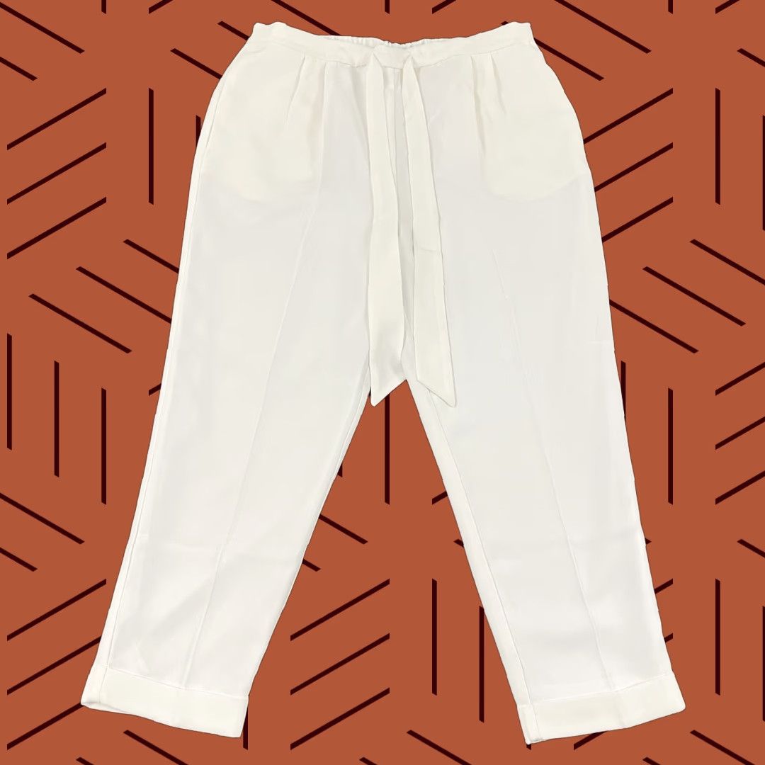 Vintage Camilyn Beth Pants Womens Large 25" Crop Crepe White Pull On Old Money Trouser Size 36" / US 14 / IT 50 - 1 Thumbnail
