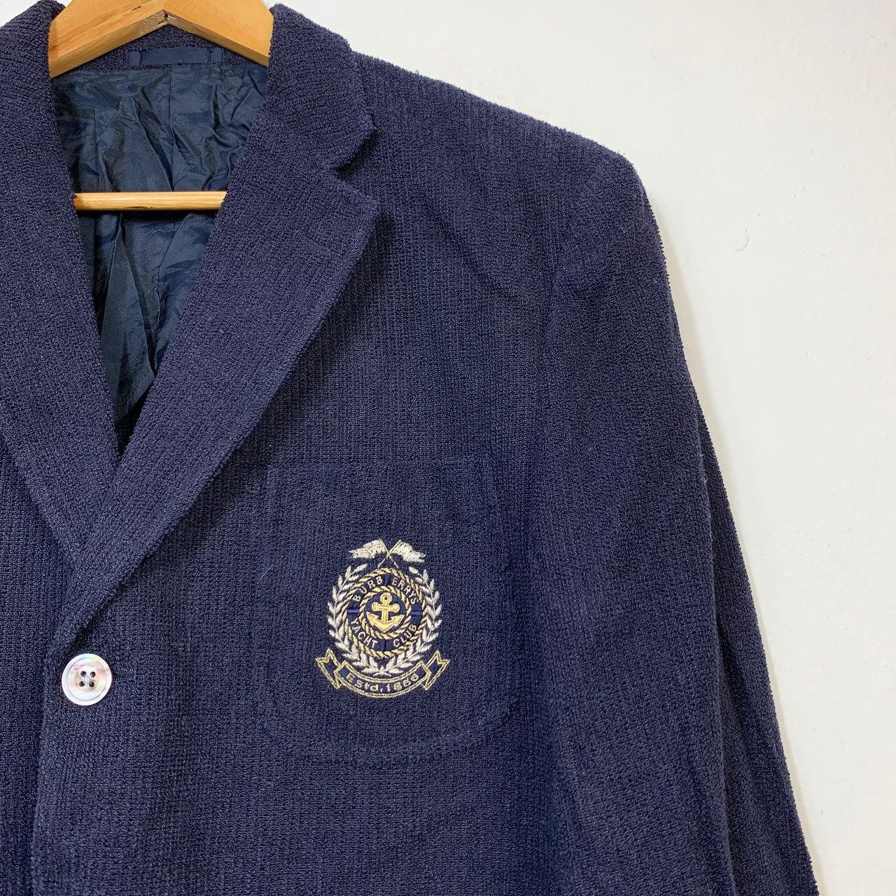 Burberry Vintage Burberrys Yacht Club Corduroy Blazer Navy Blue Size 40S - 7 Thumbnail