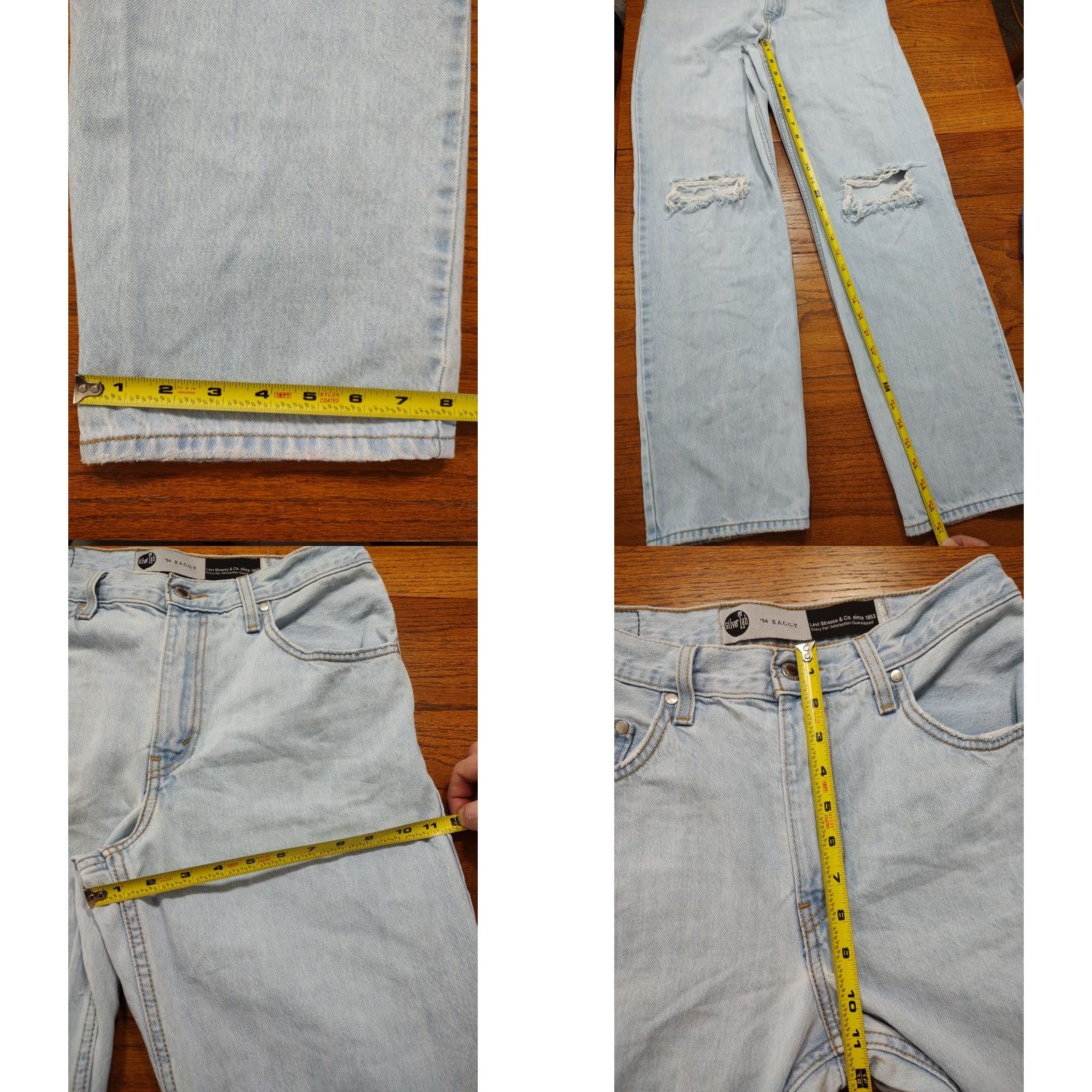 Denime Levis Jeans SilverTab 94 Baggy Blue Denim Light Distressed Womens 28 X 31 Inseam Size 28" / US 6 / IT 42 - 9 Thumbnail