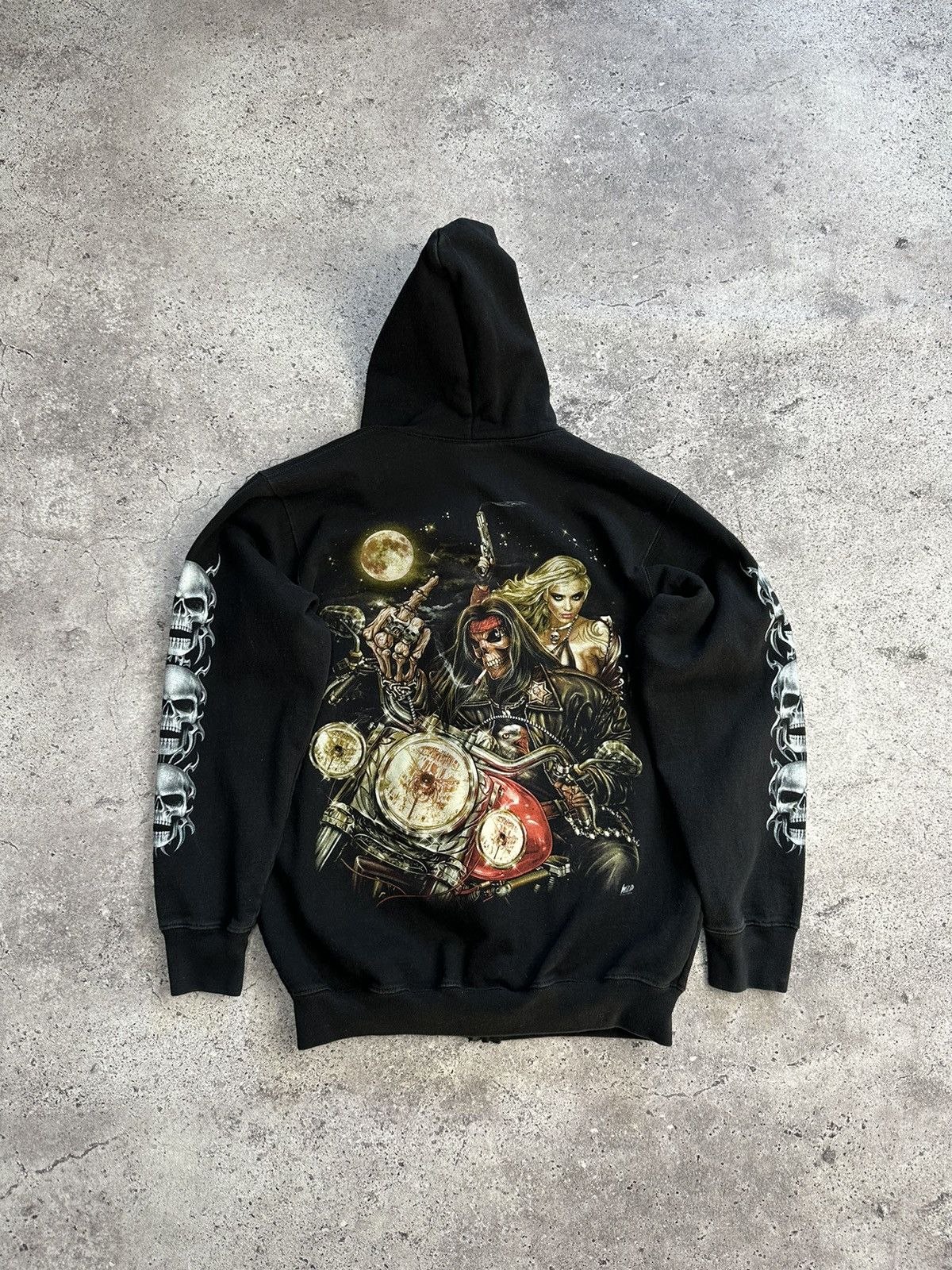 Japanese Brand × Vintage Vintage Distressed Hoodie Death Big Logo Y2K Ed Hardy Style Size US M / EU 48-50 / 2 - 4 Thumbnail