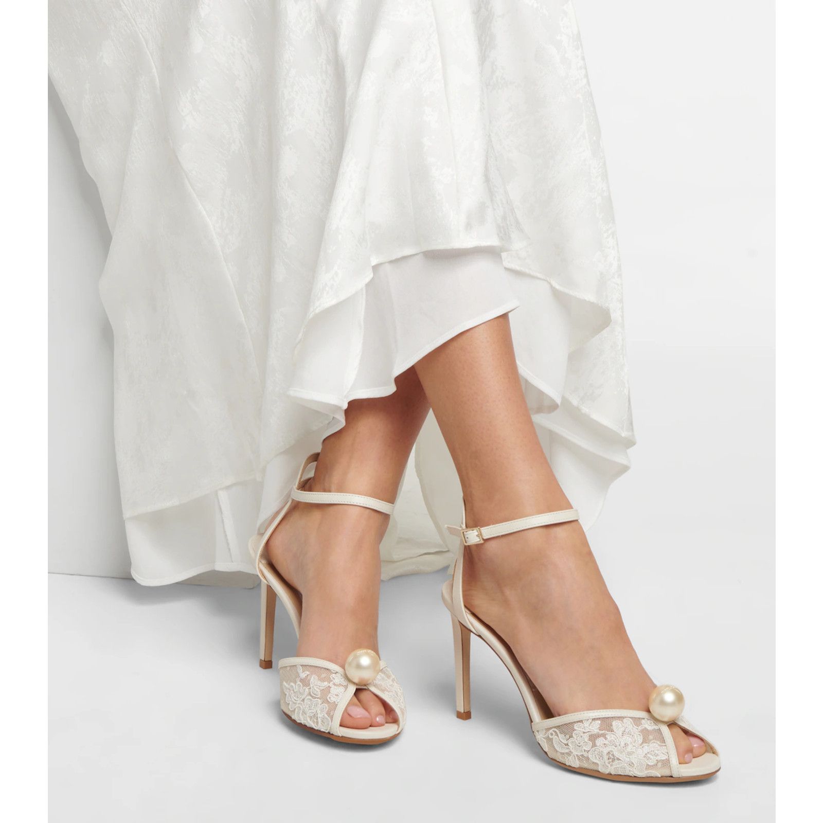 Jimmy Choo Sacora 85 Lace Pearl Bridal Wedding Sandal Heel Pump 36.5 Size US 6.5 / IT 36.5 - 3 Thumbnail
