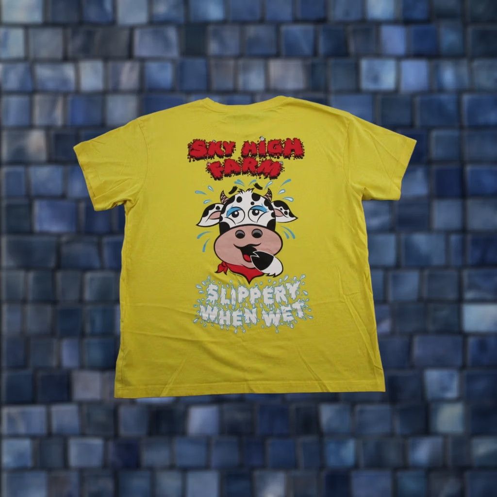 Vintage Sky High Farm T-Shirt Men's M Yellow Graphic Print Cow Slippery When Wet Streetwear Organic Cotton Size US M / EU 48-50 / 2 - 1 Thumbnail